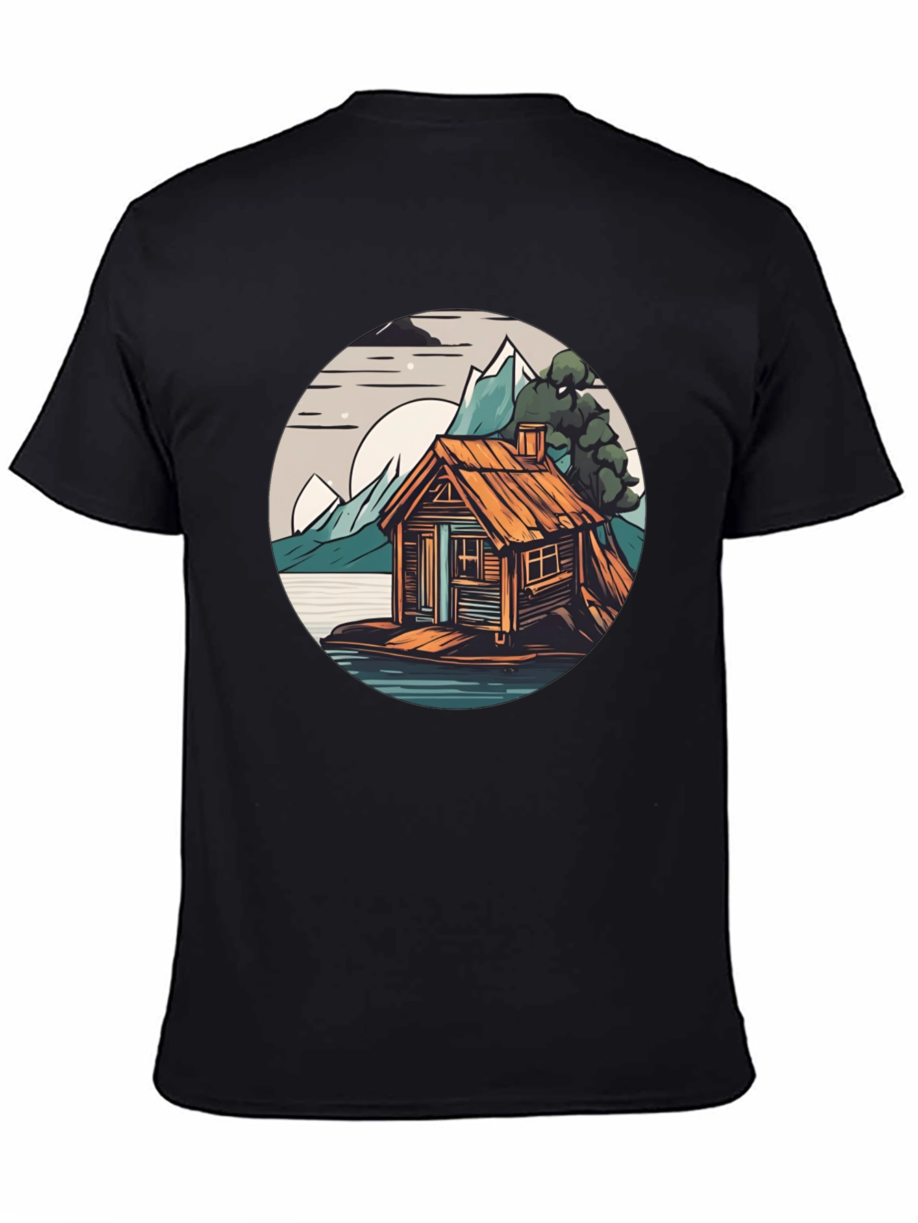 Black Cabin Lake Tee: Nature Graphic Shirt view 4