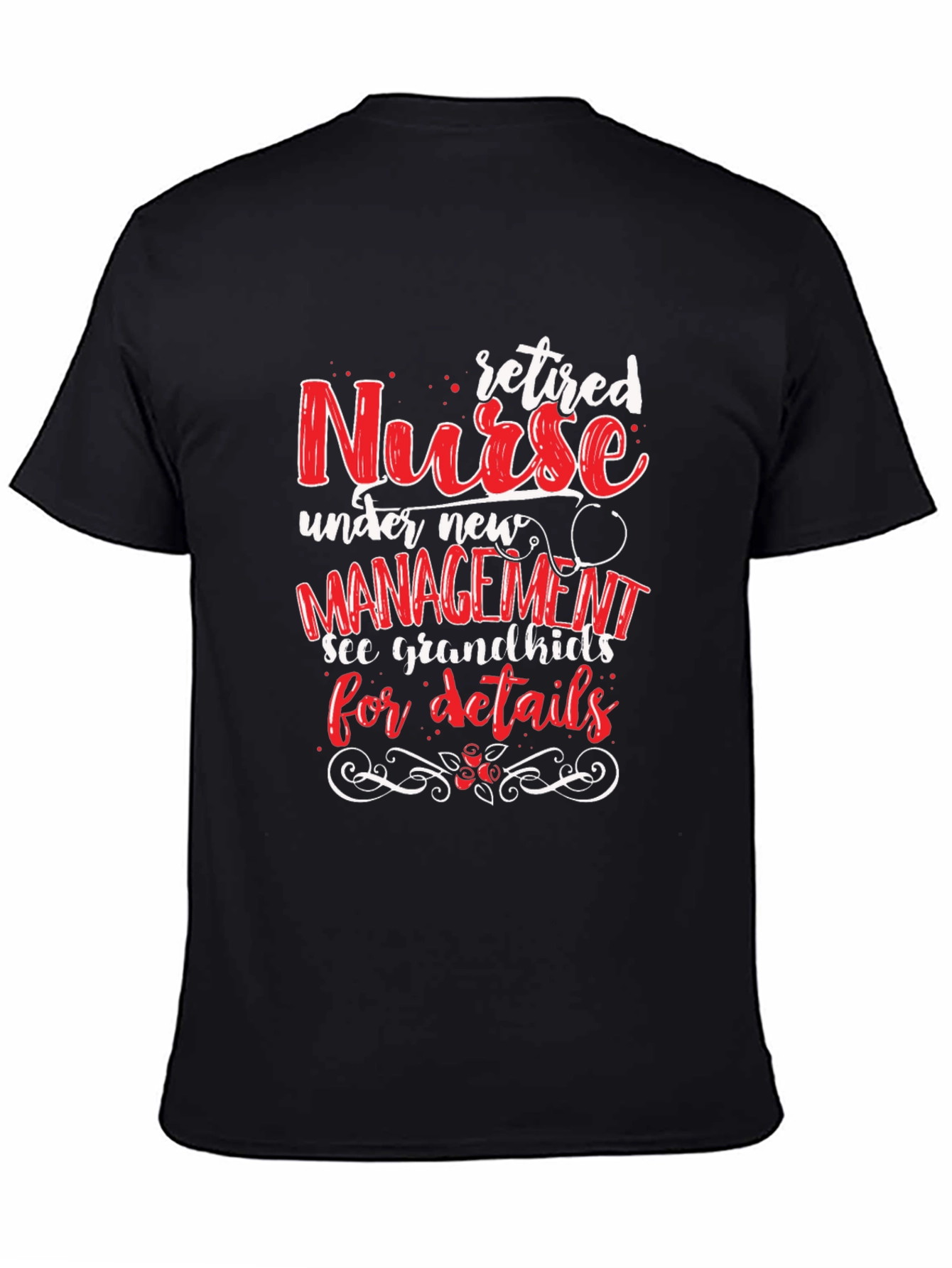 Black Retired Nurse T-Shirt: Grandkids Management view 4