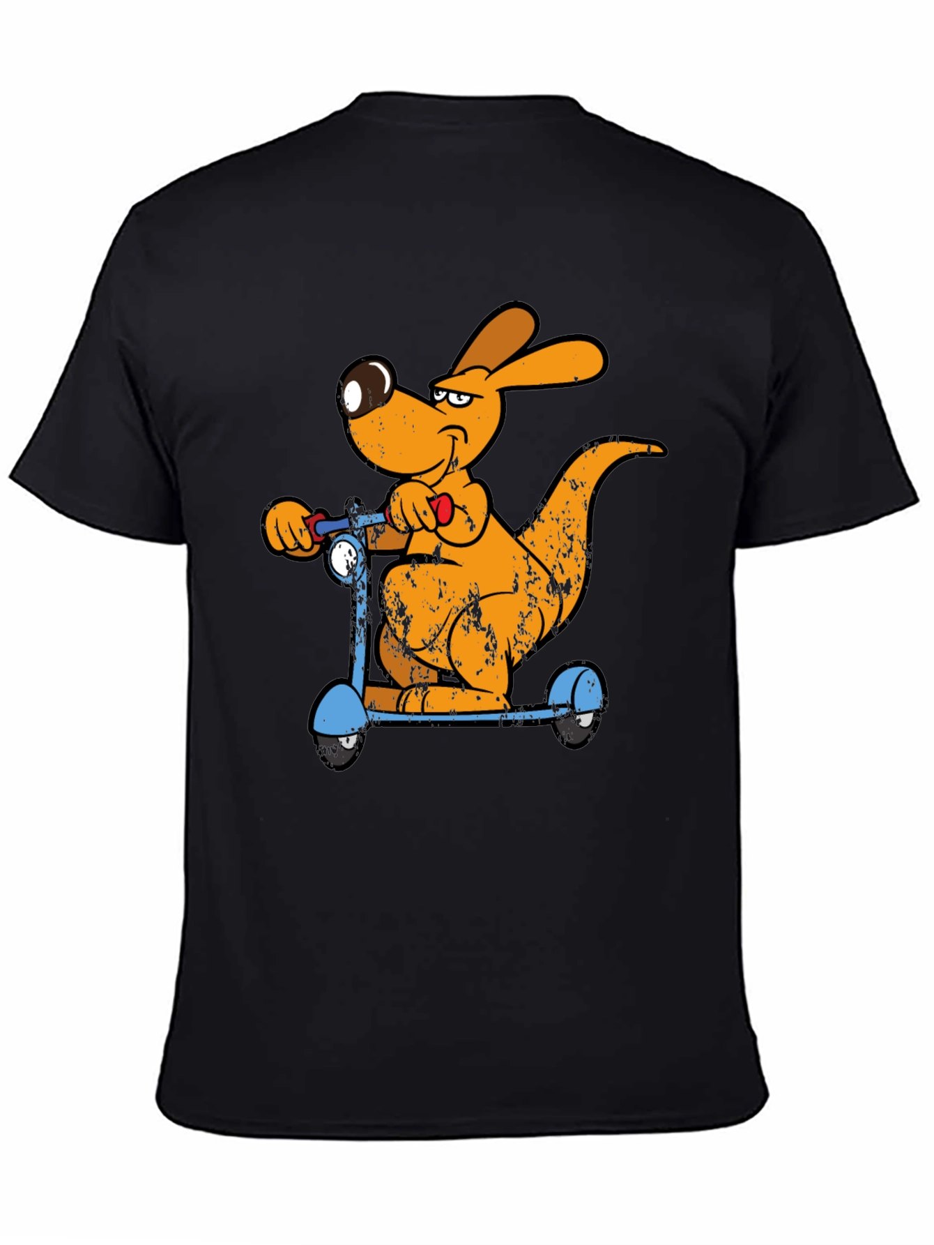 Black Cartoon Kangaroo Scooter Graphic Tee - Cool Black T-Shirt view 4
