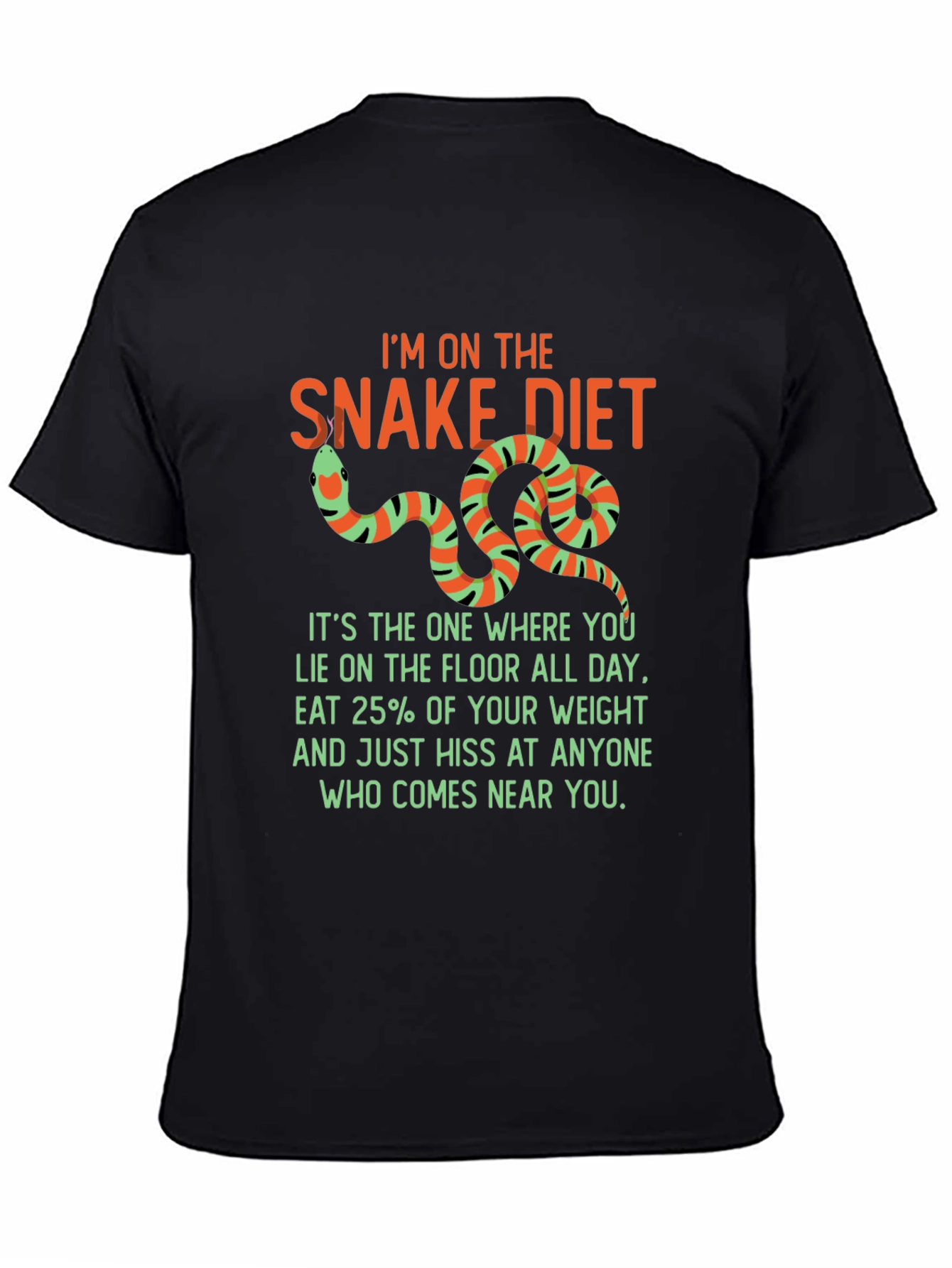 Black Funny Snake Diet T-Shirt view 4