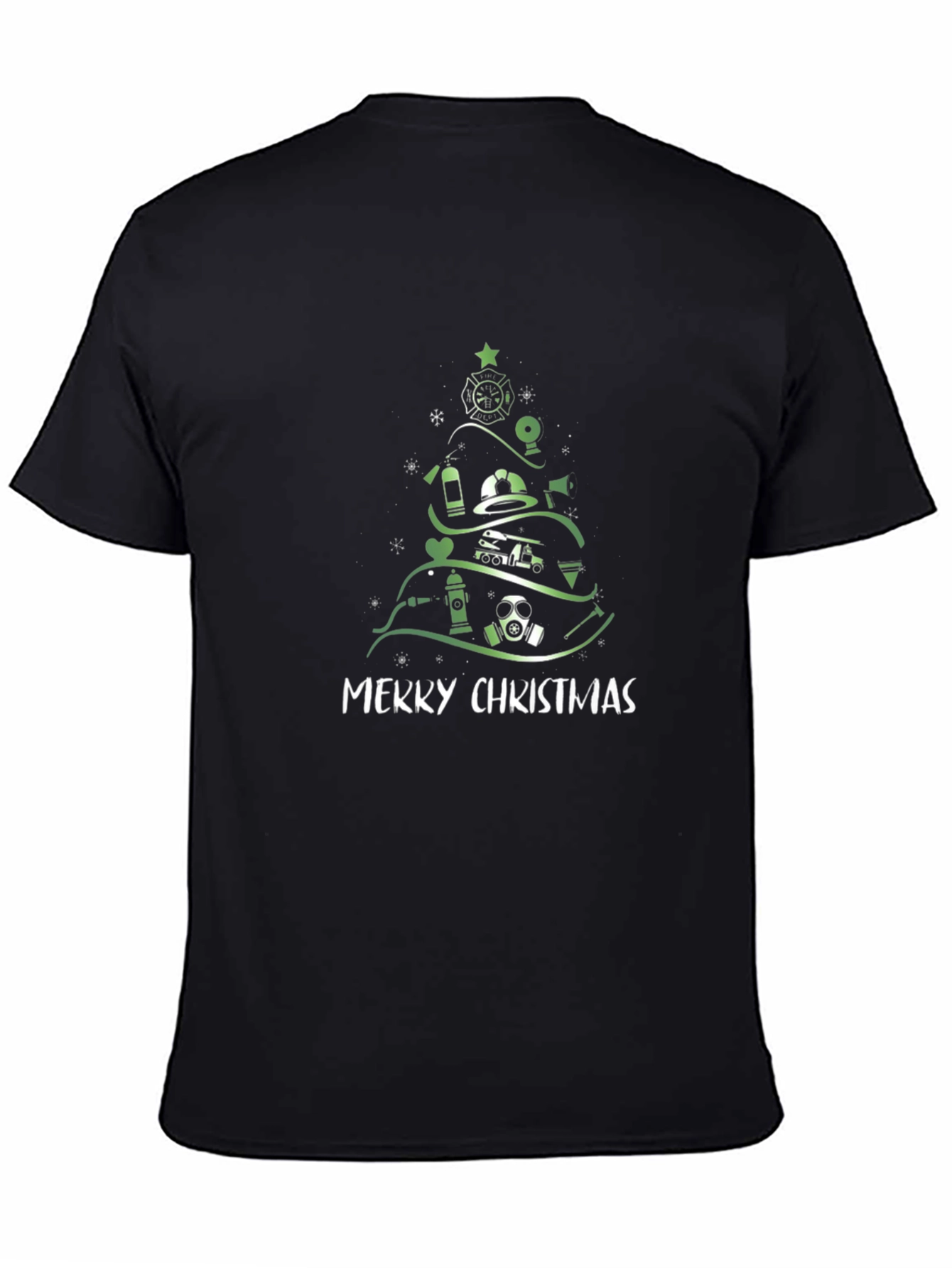 Black Firefighter Christmas Tree T-Shirt view 4