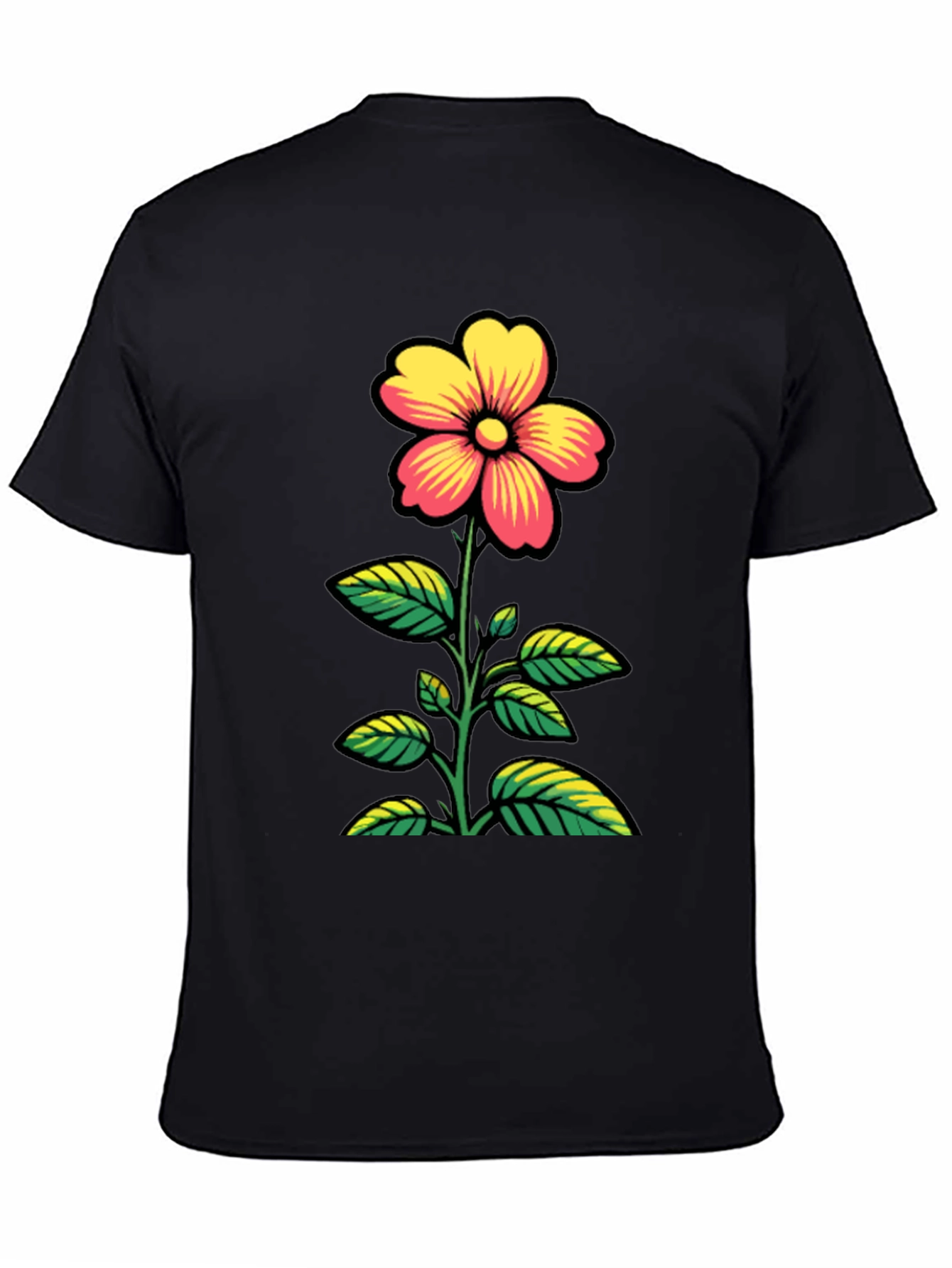 Black Floral Graphic T-Shirt - Black Cotton Tee view 4