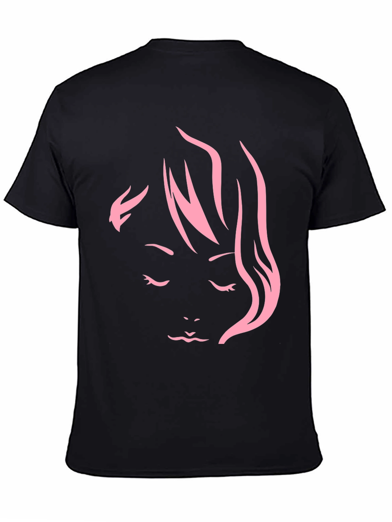 Black Minimalist Pink Woman Face Graphic Tee view 4