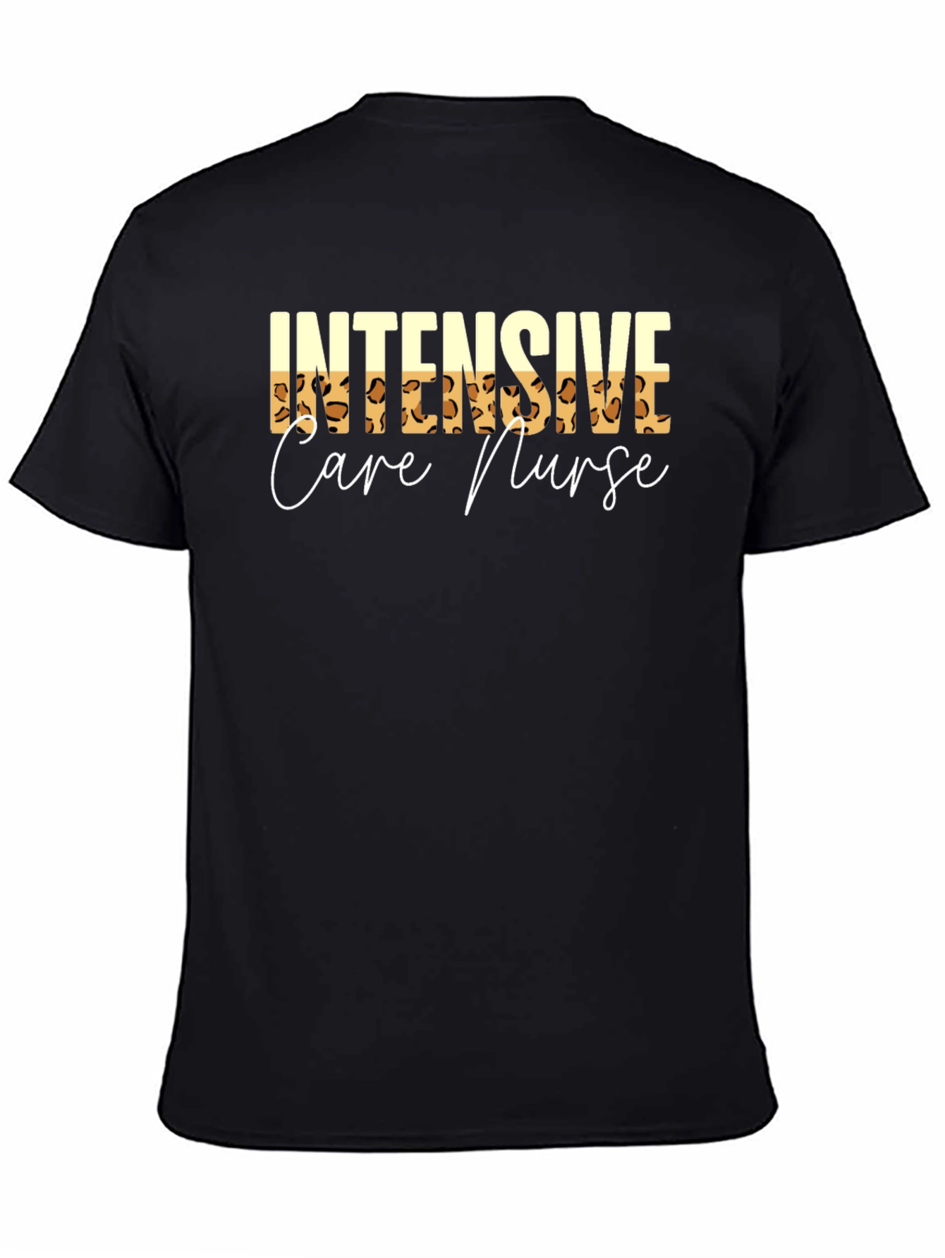 Black Intensive Care Nurse Leopard Print T-Shirt view 4