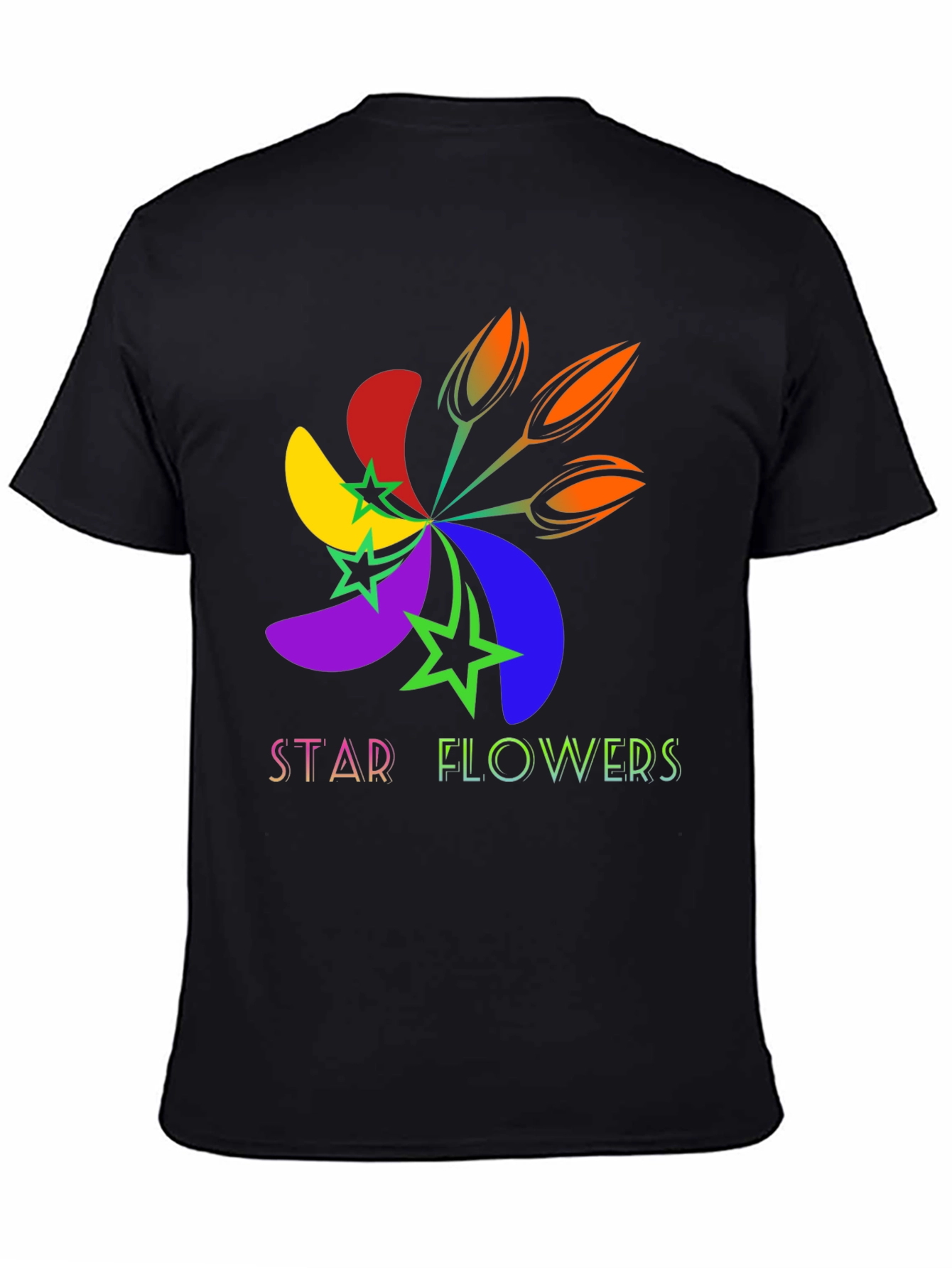Black Star Flowers Graphic Tee - Bold & Bright Design view 4