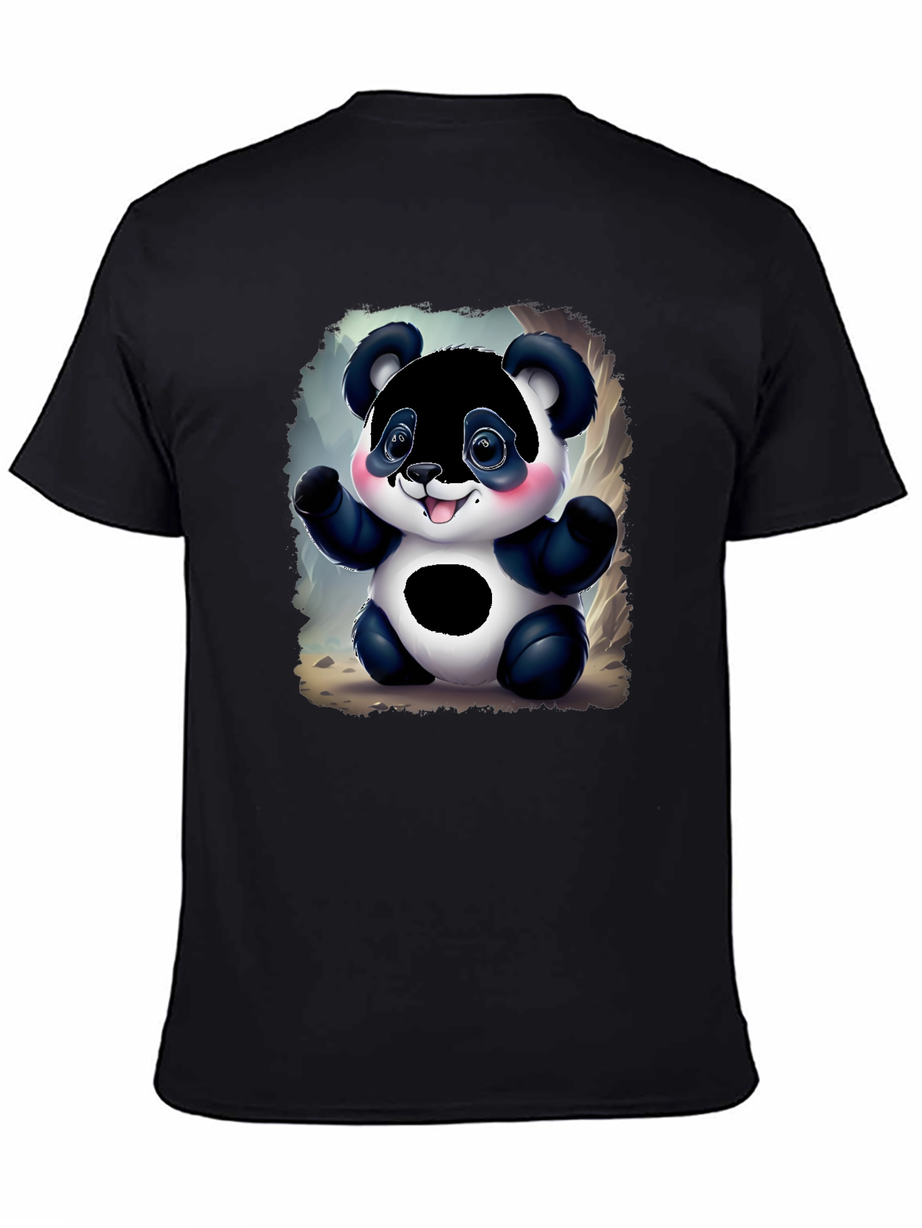 Black Cute Panda Bear Graphic Tee - Black Unisex Shirt view 4