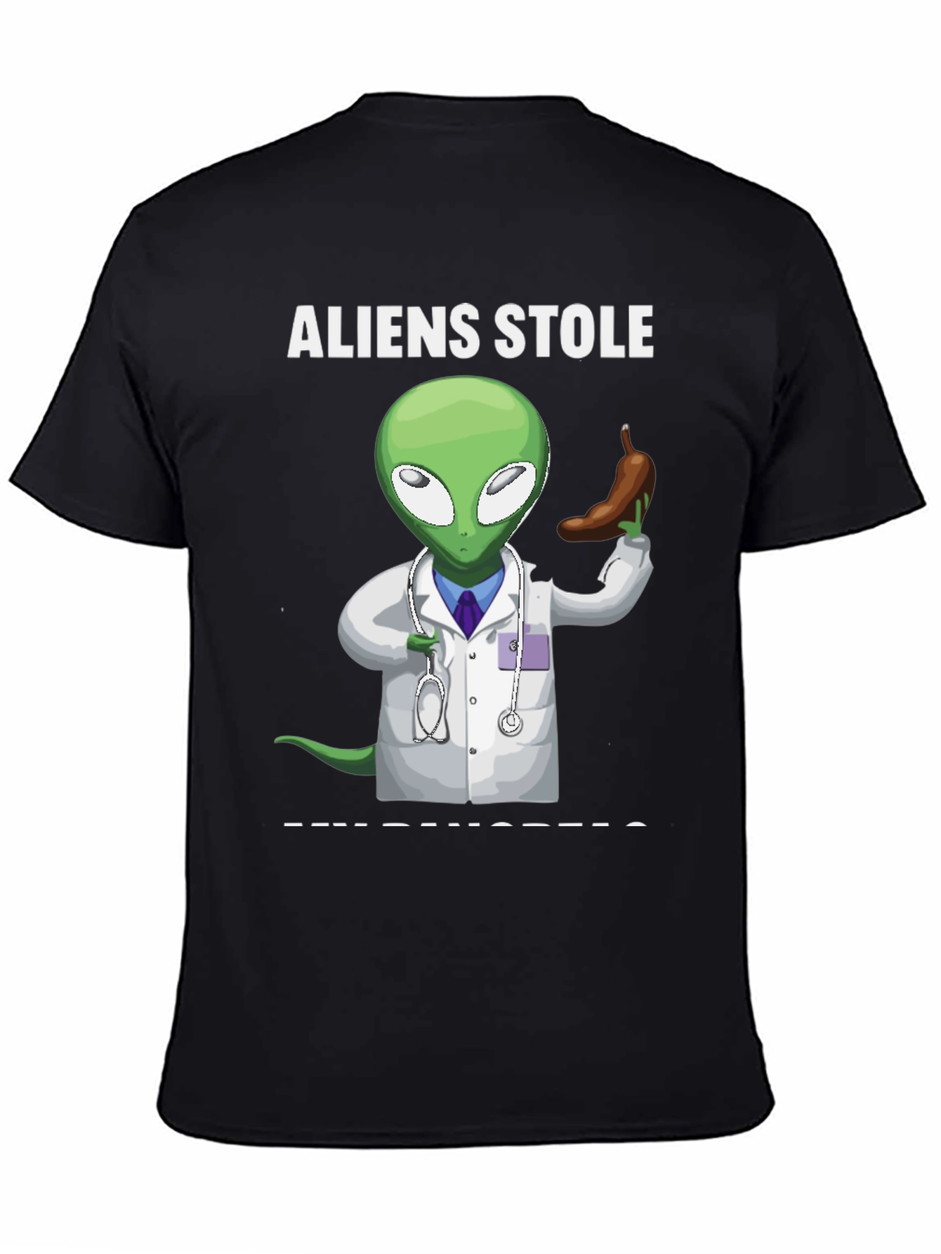 Black Aliens Stole My Pancreas Graphic T-Shirt view 4