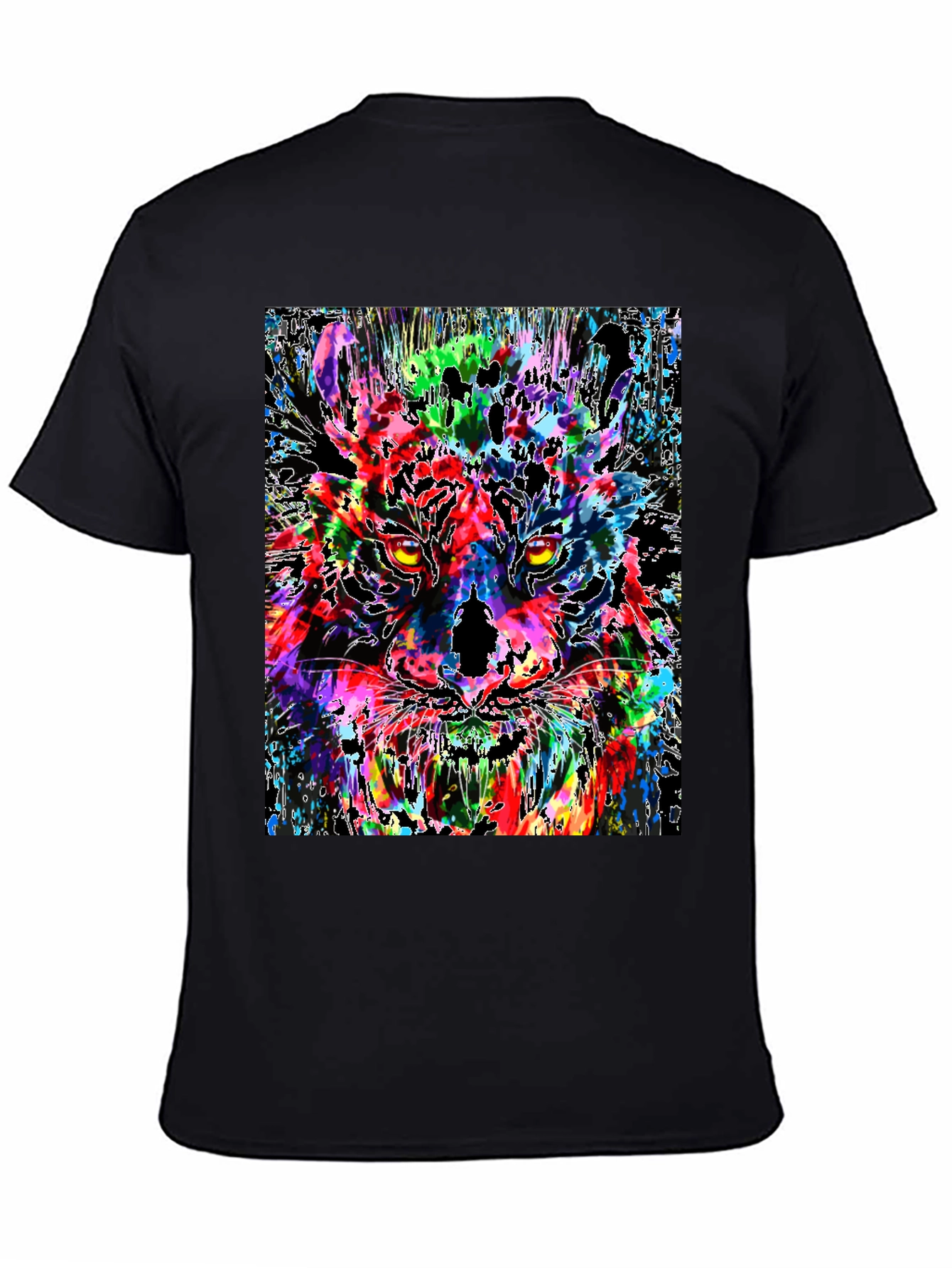 Black Colorful Tiger Graphic Print Men's Black T-Shirt view 4