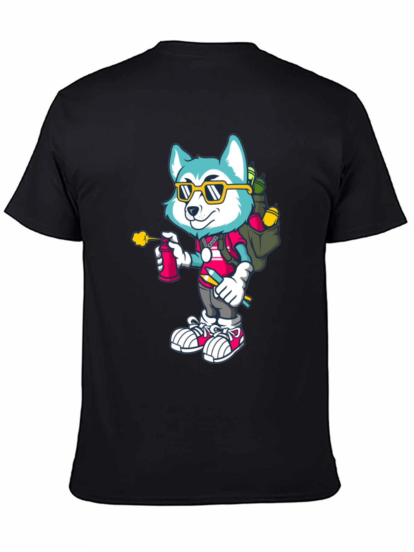 Black Cartoon Husky Graffiti Artist Graphic Tee view 4