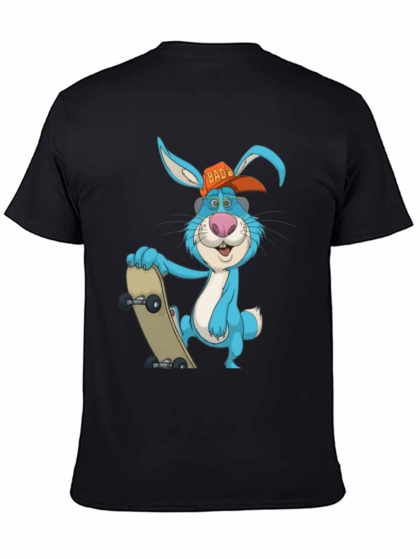 Black Cool Rabbit Skateboarder Graphic T-Shirt view 4