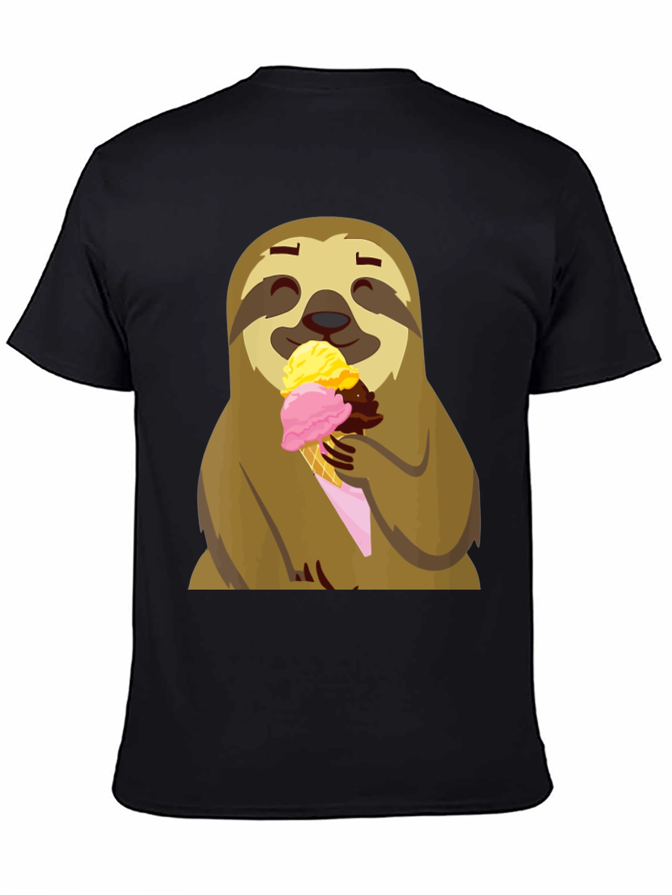 Black Sloth Eating Ice Cream Graphic Tee - Black view 4
