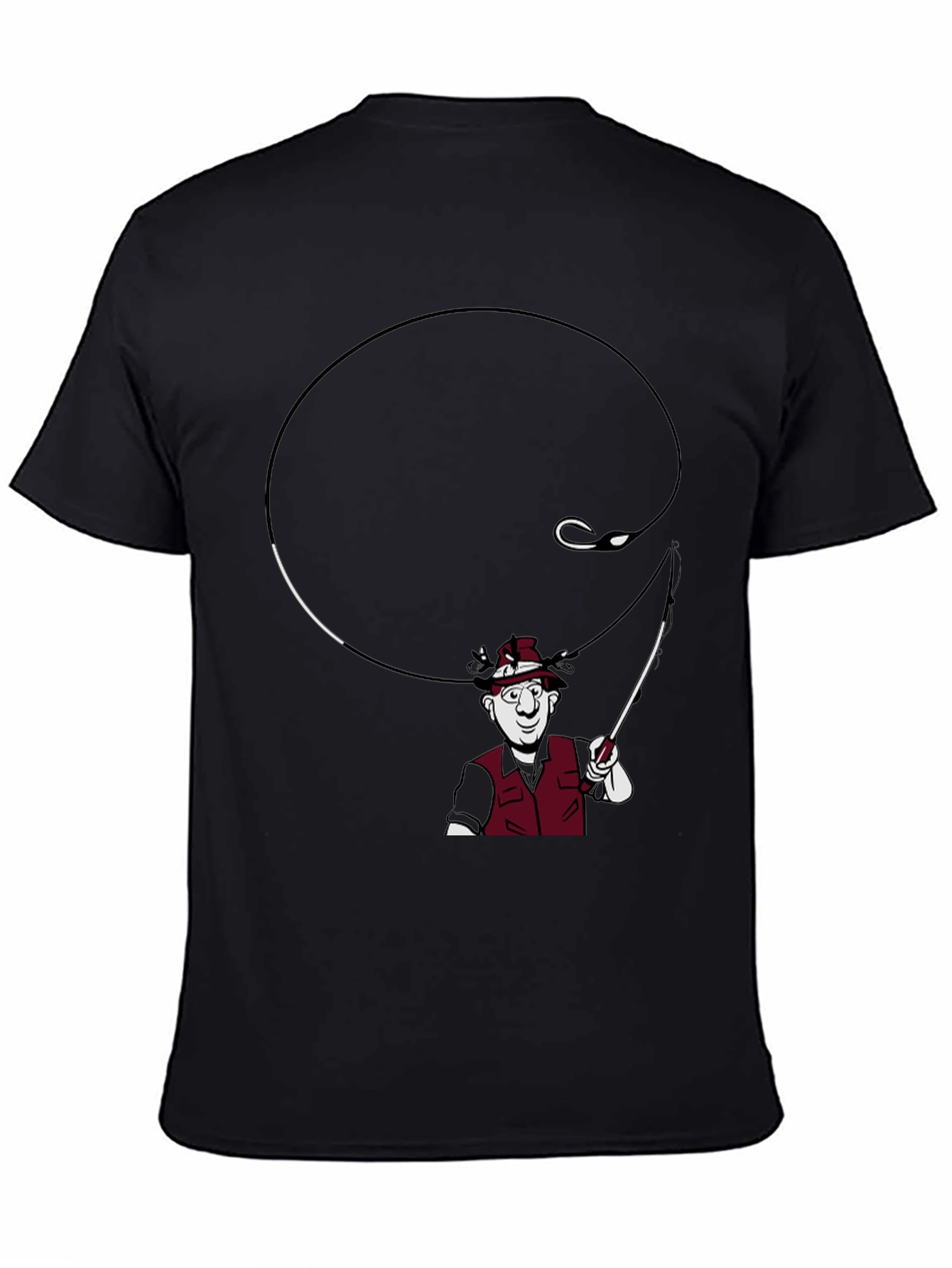 Black Fishing Cartoon Graphic T-Shirt view 4