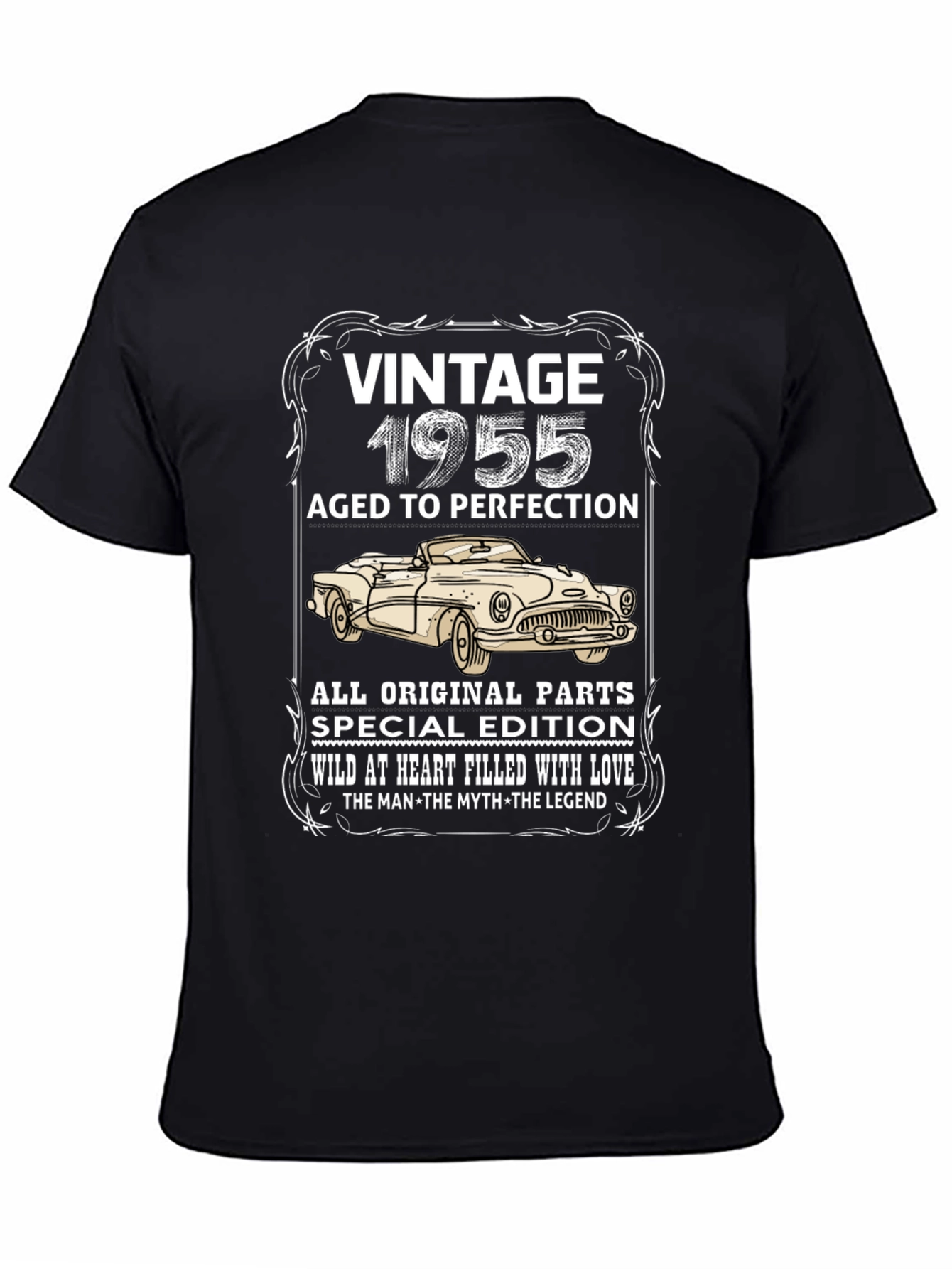 Black Vintage 1955 Aged To Perfection Car T-Shirt view 4