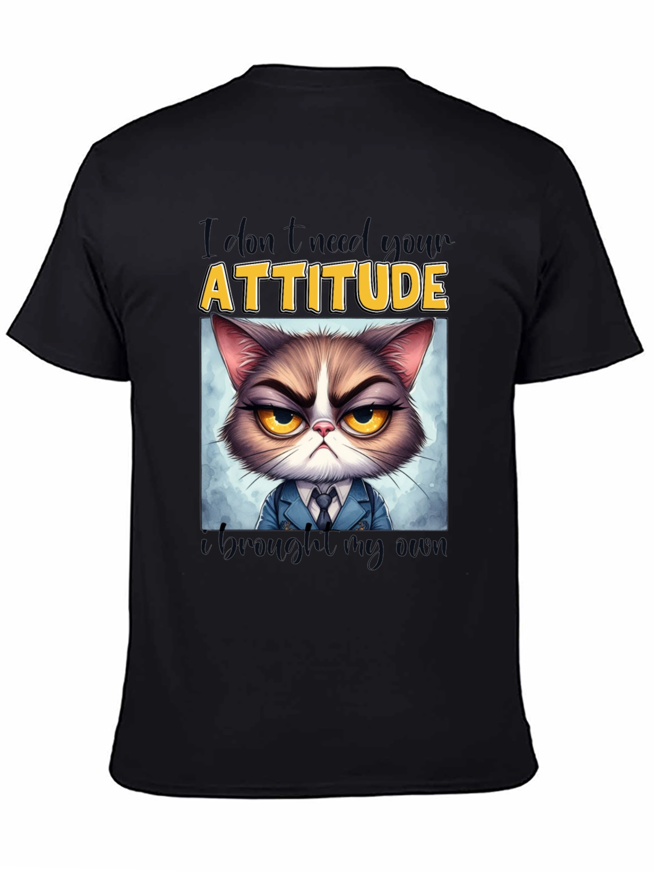 Black Grumpy Cat Attitude T-Shirt - Funny Graphic Tee view 4