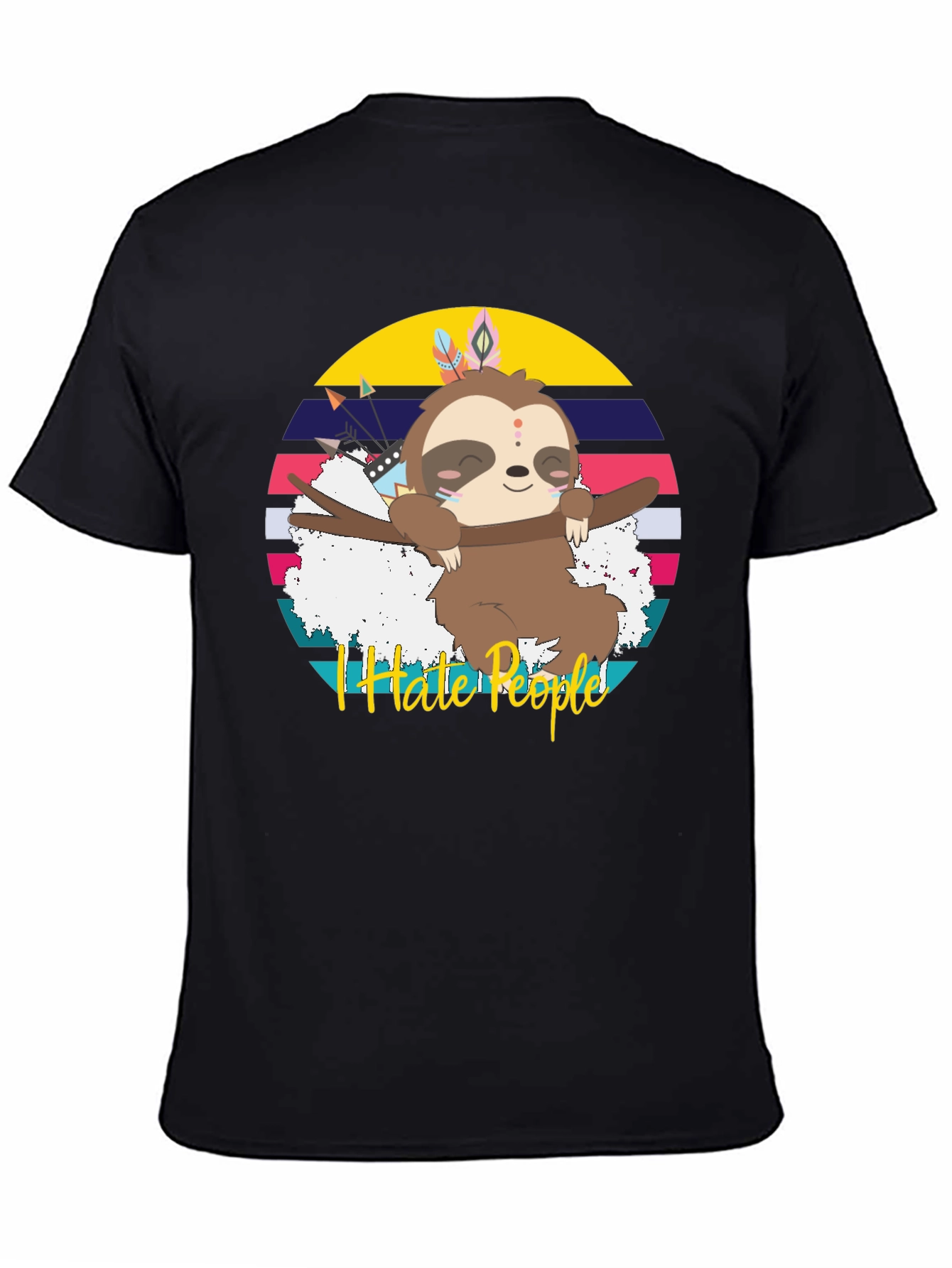 Black I Hate People Sloth Graphic T-Shirt view 4