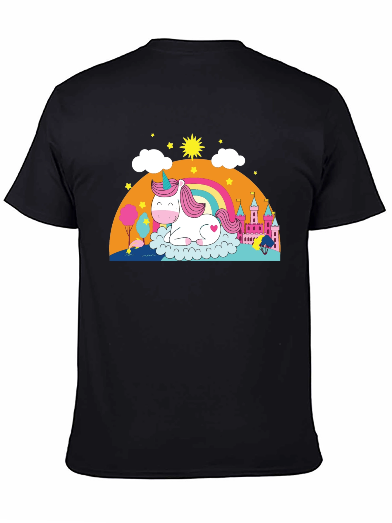 Black Unicorn Rainbow Castle Graphic Tee - Black Cotton Blend view 4