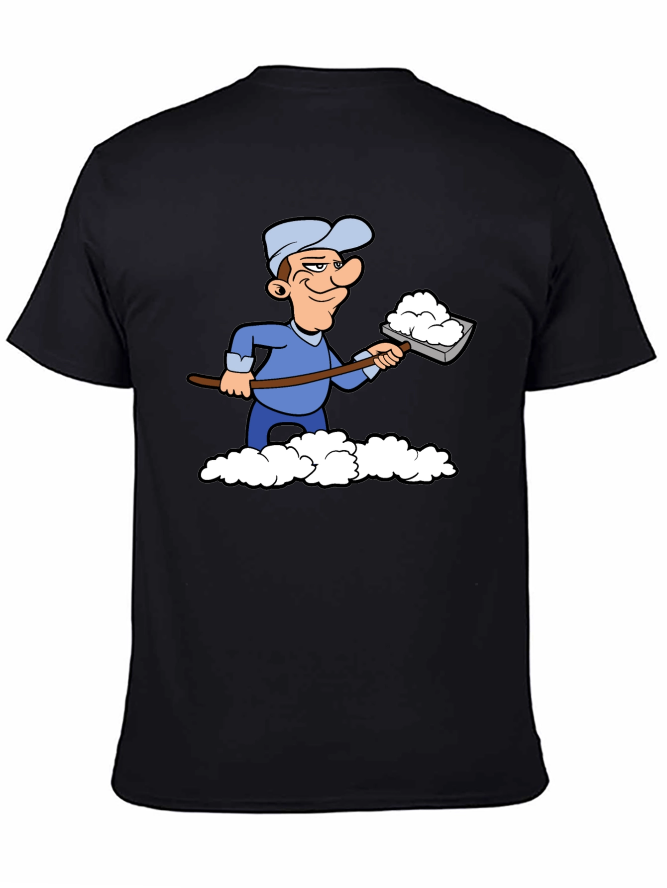 Black Funny Snow Shoveler Cartoon Black T-Shirt view 4