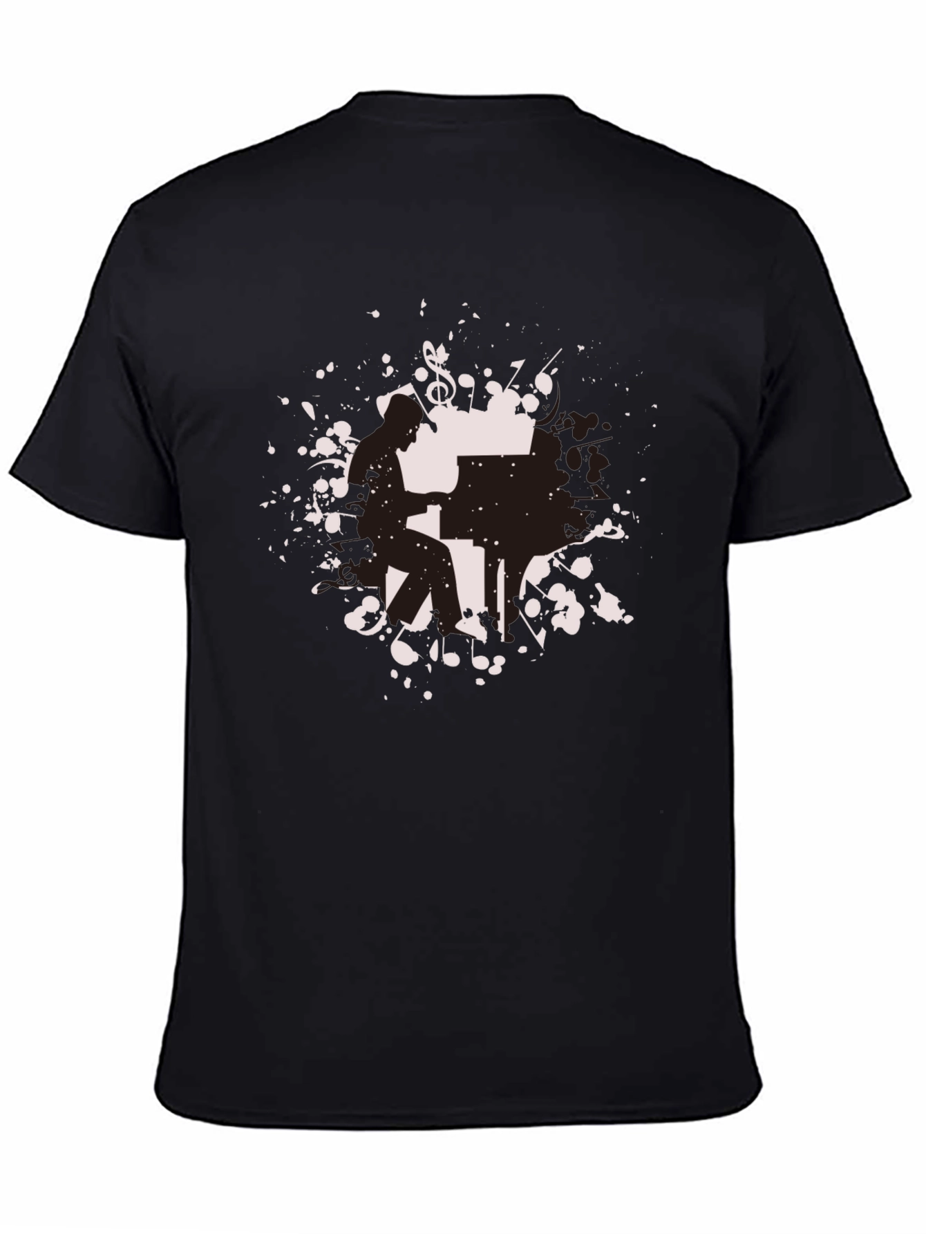 Black Piano Player Graphic Tee - Black Cotton Shirt view 4