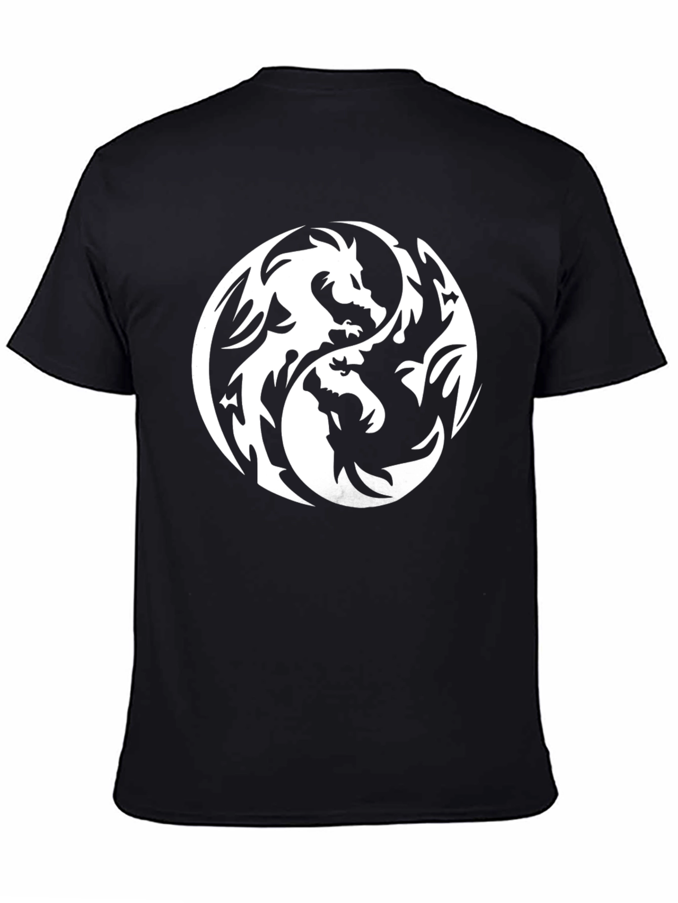 Black Yin Yang Dragon Graphic Tee - Black Cotton T-Shirt view 4