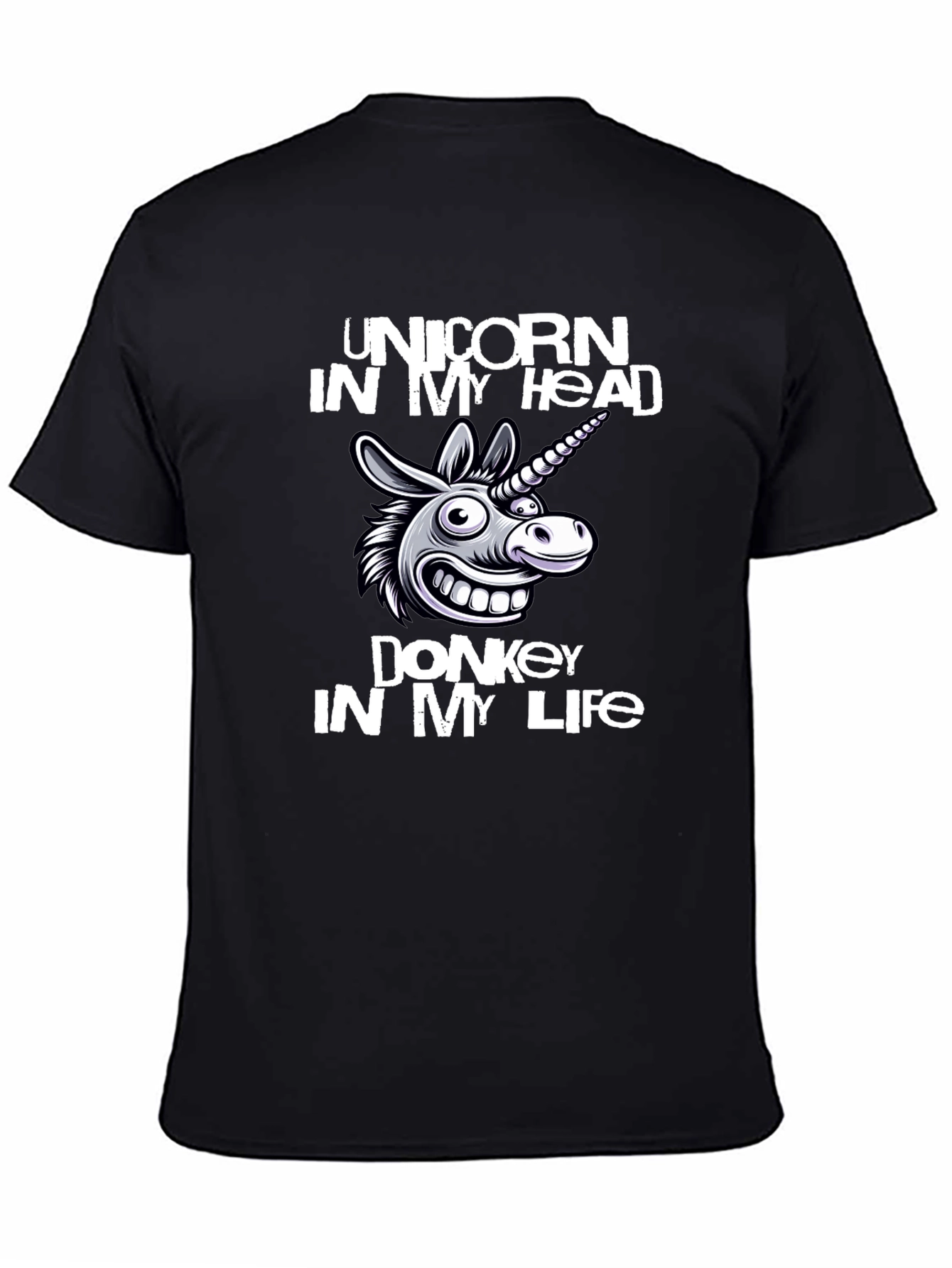 Black Unicorn Donkey Graphic Tee - Men's Black Cotton T-Shirt view 4