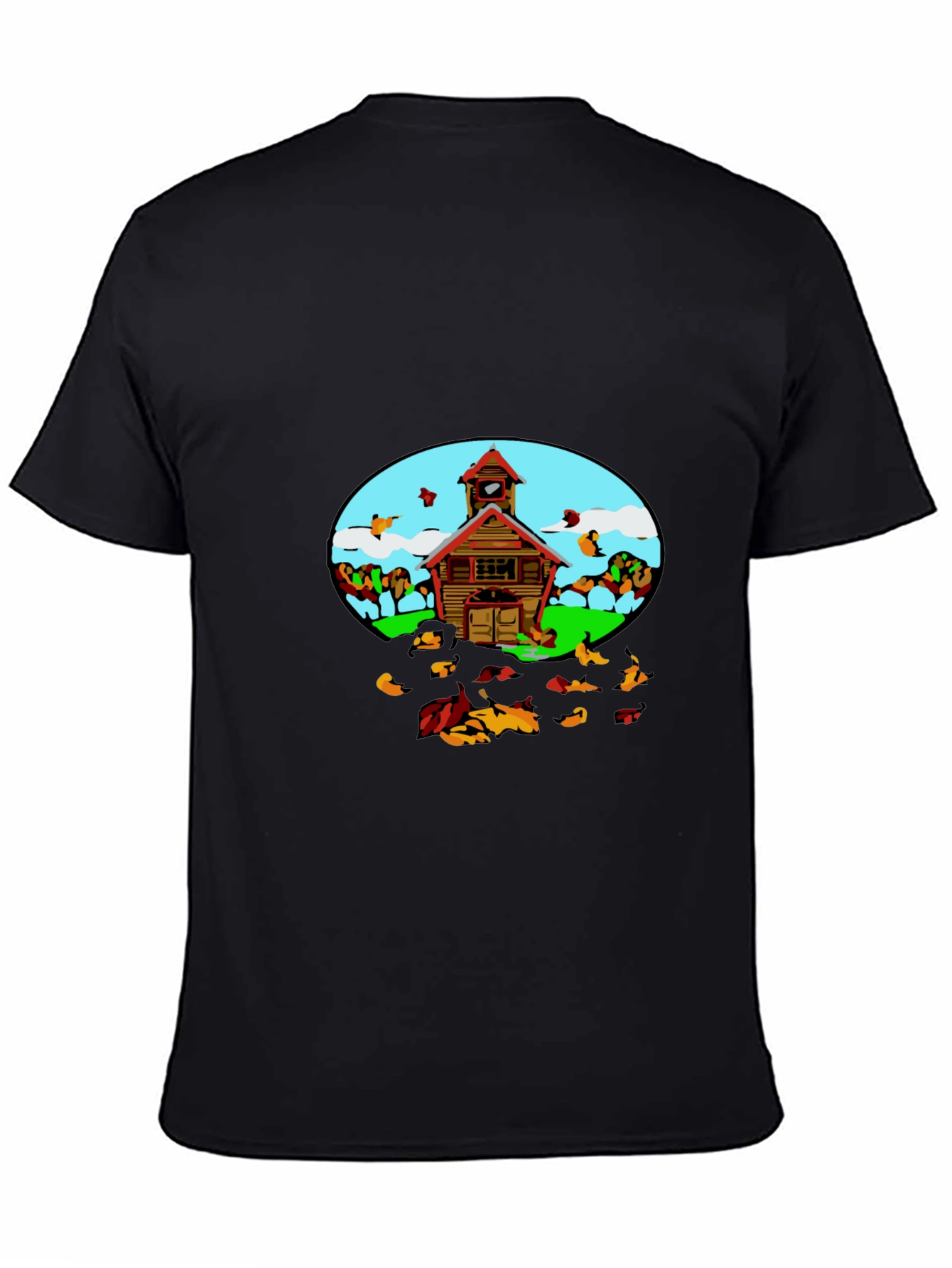 Black Cartoon Schoolhouse T-Shirt - Fun Graphic Tee view 4