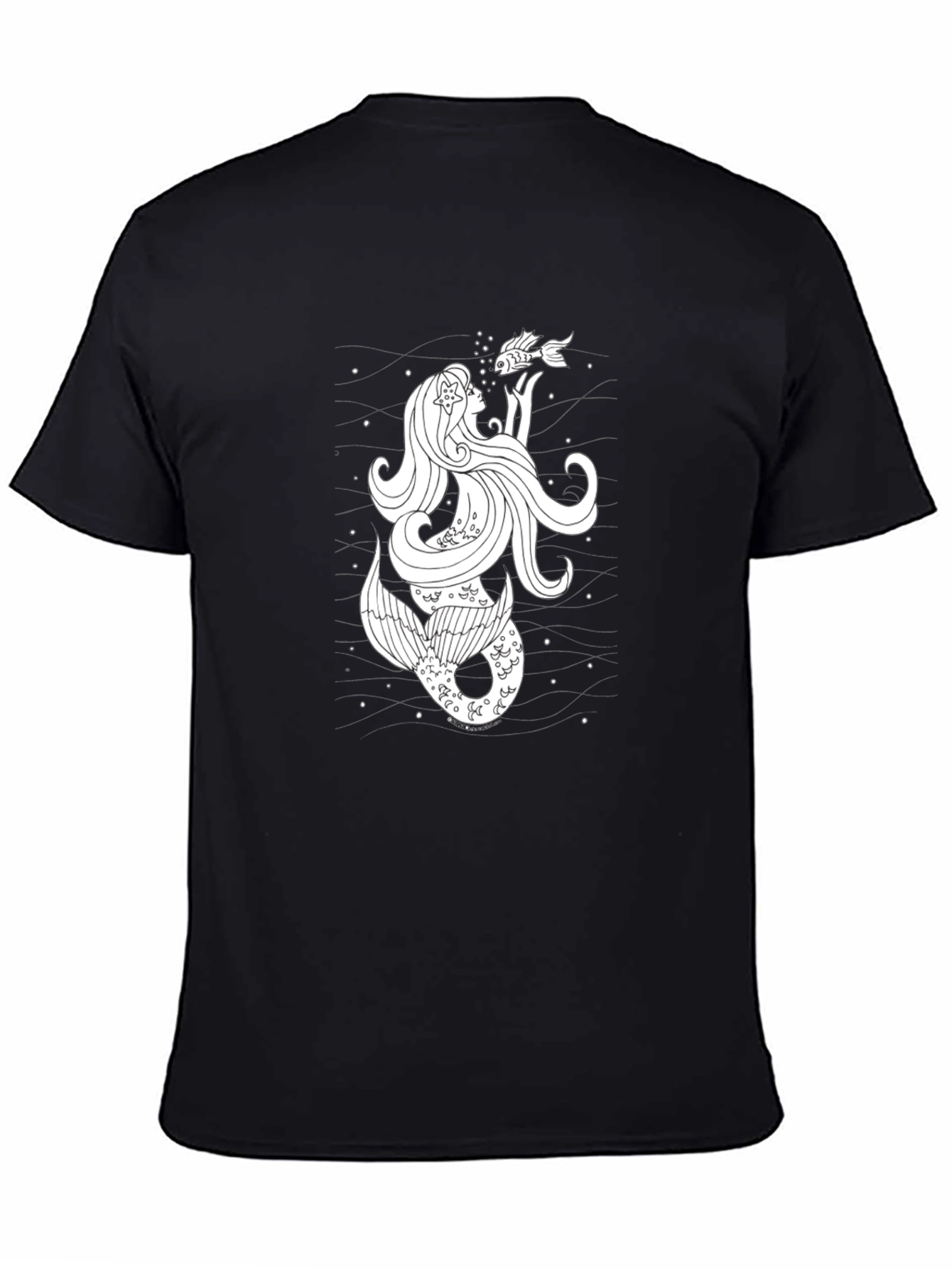 Black Mermaid & Fish Graphic Tee - Black Cotton T-Shirt view 4