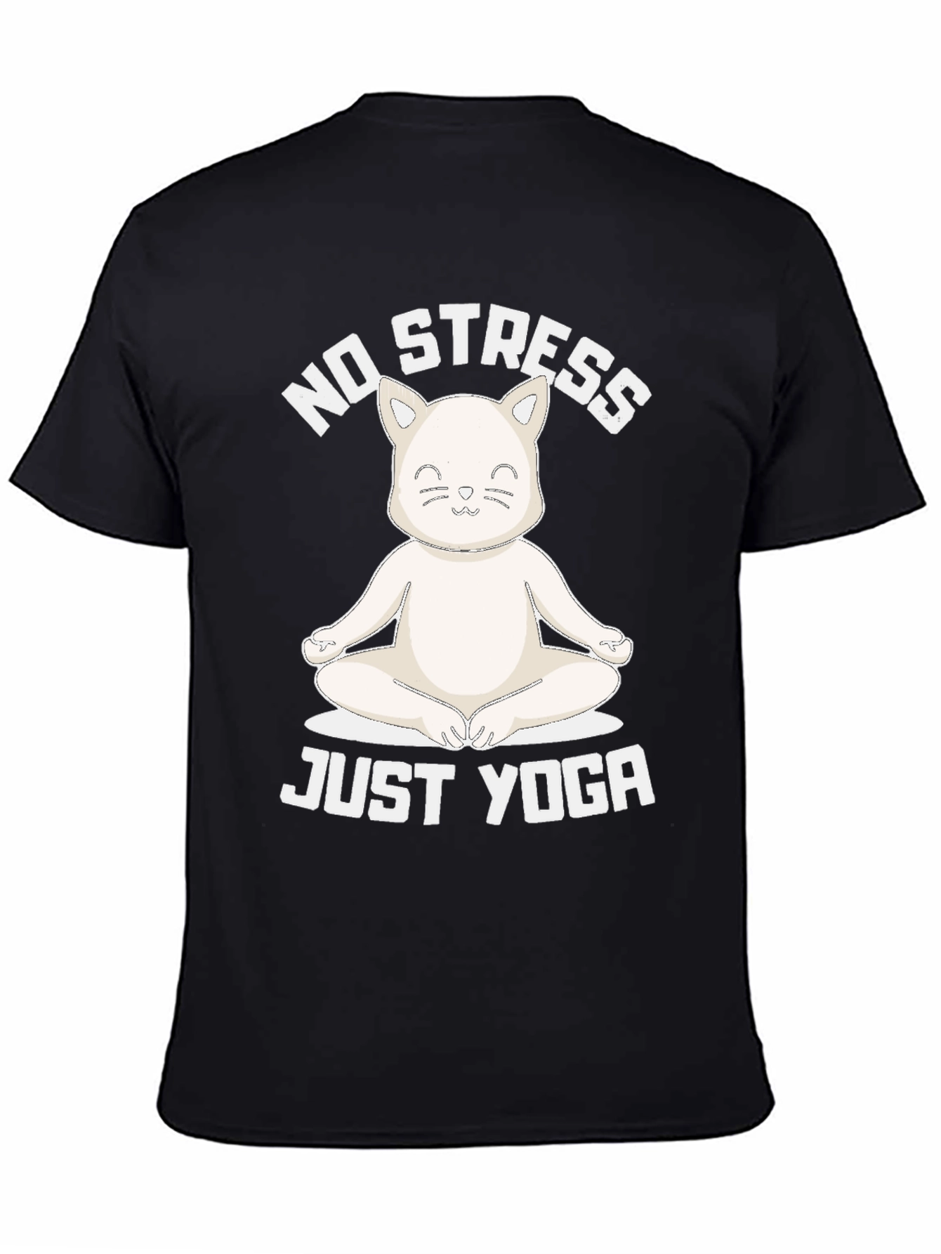 Black No Stress Just Yoga Cat T-Shirt view 4