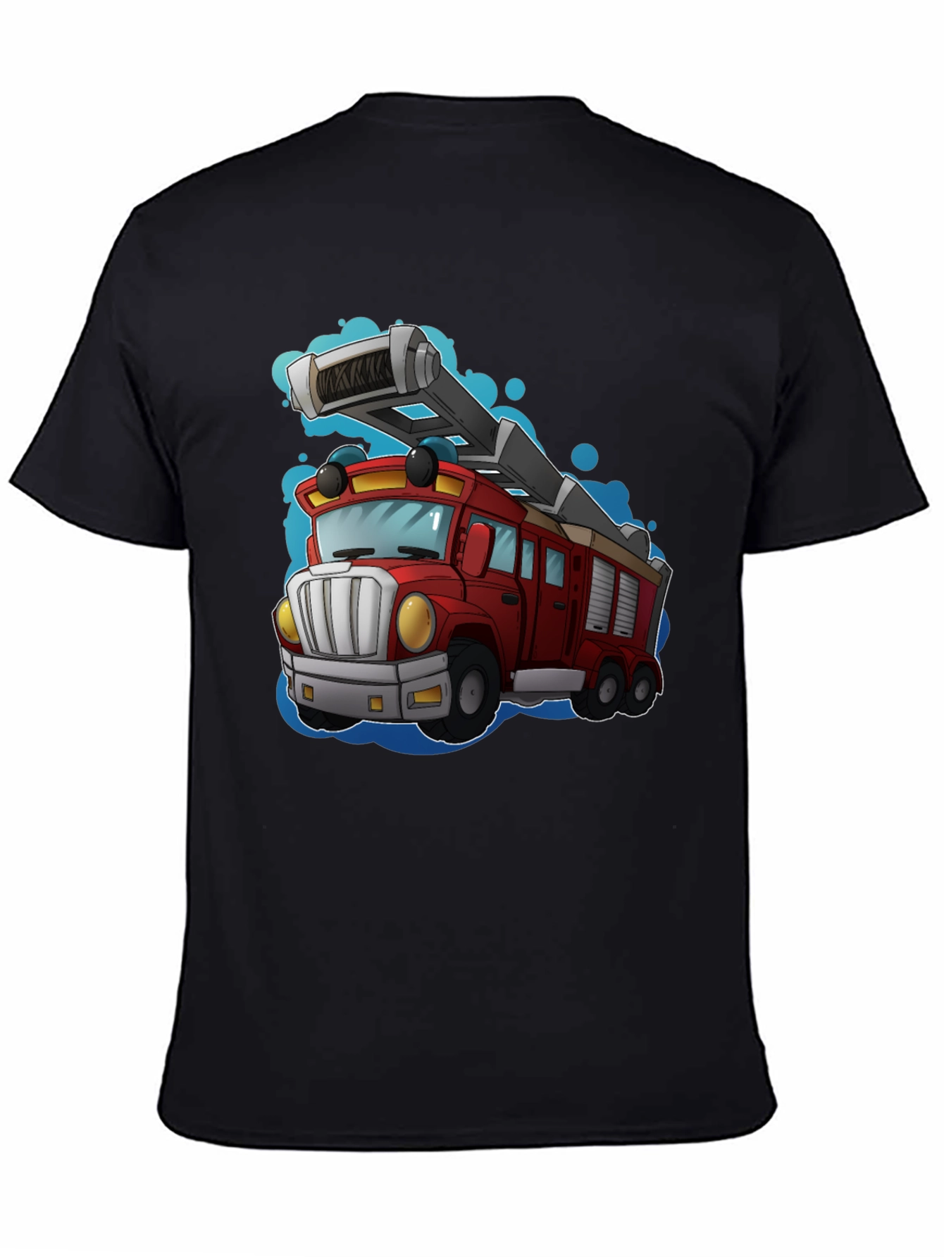 Black Cartoon Fire Truck T-Shirt view 4