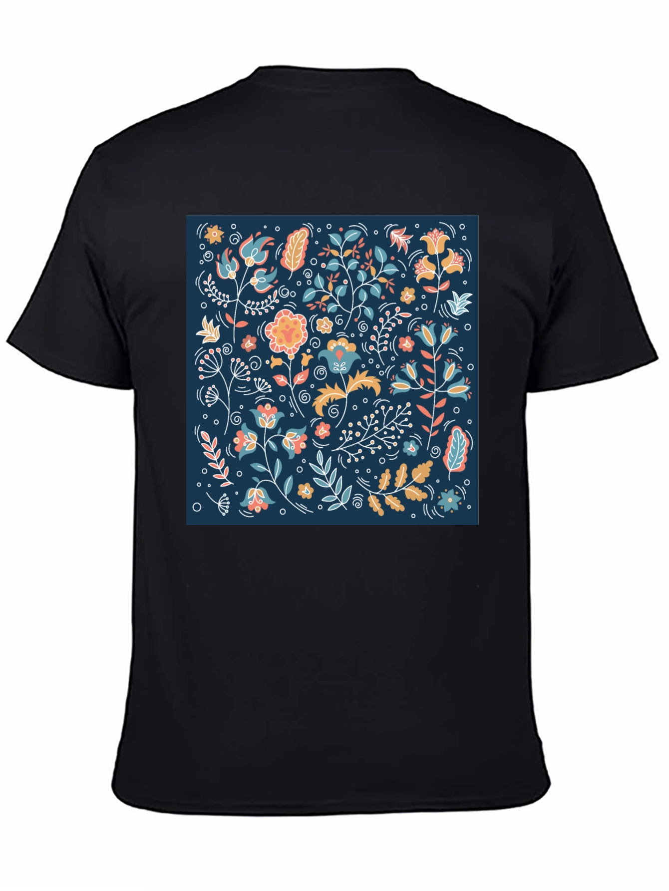 Black Floral Pattern Black T-Shirt view 4