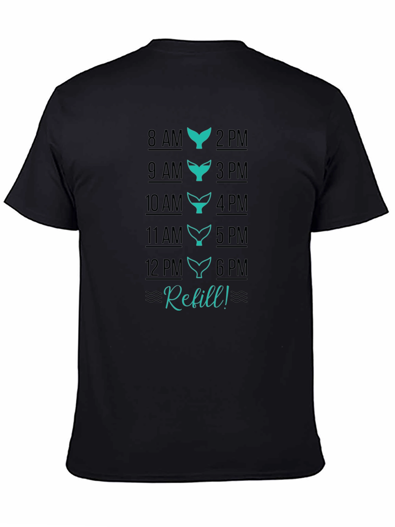 Black Refill Whale Tail Schedule T-Shirt view 4
