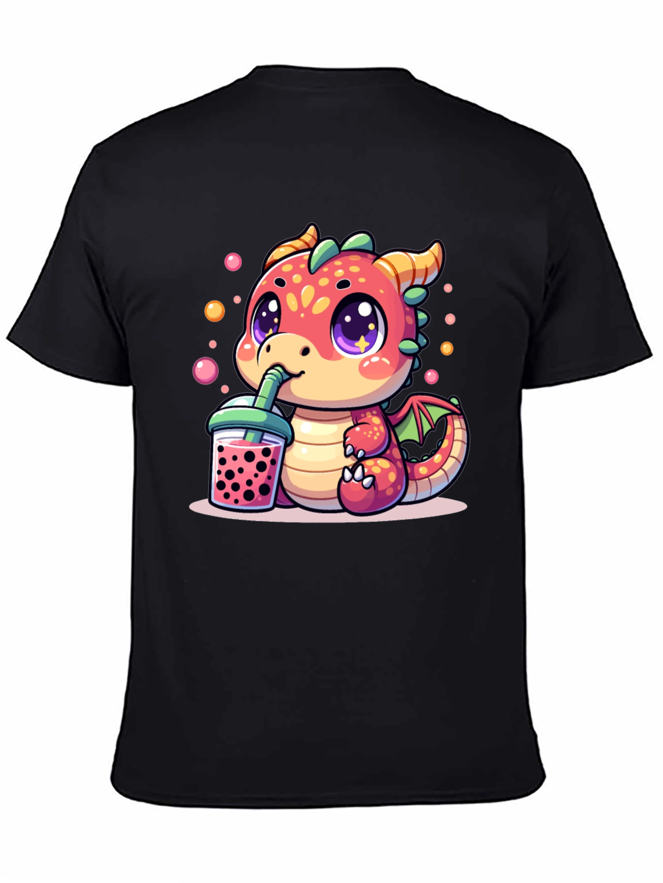 Black Cute Dragon Boba Tea T-Shirt view 4