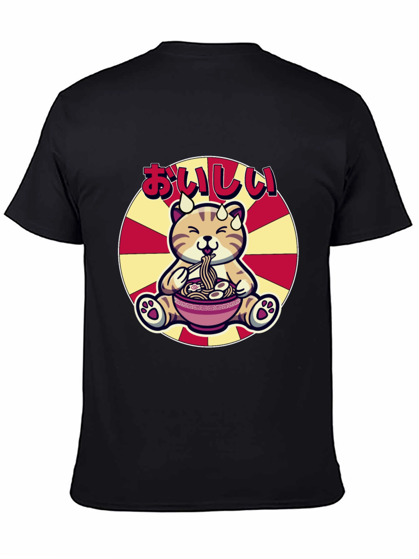 Black Cute Ramen Cat T-Shirt - Delicious Graphic Tee view 4