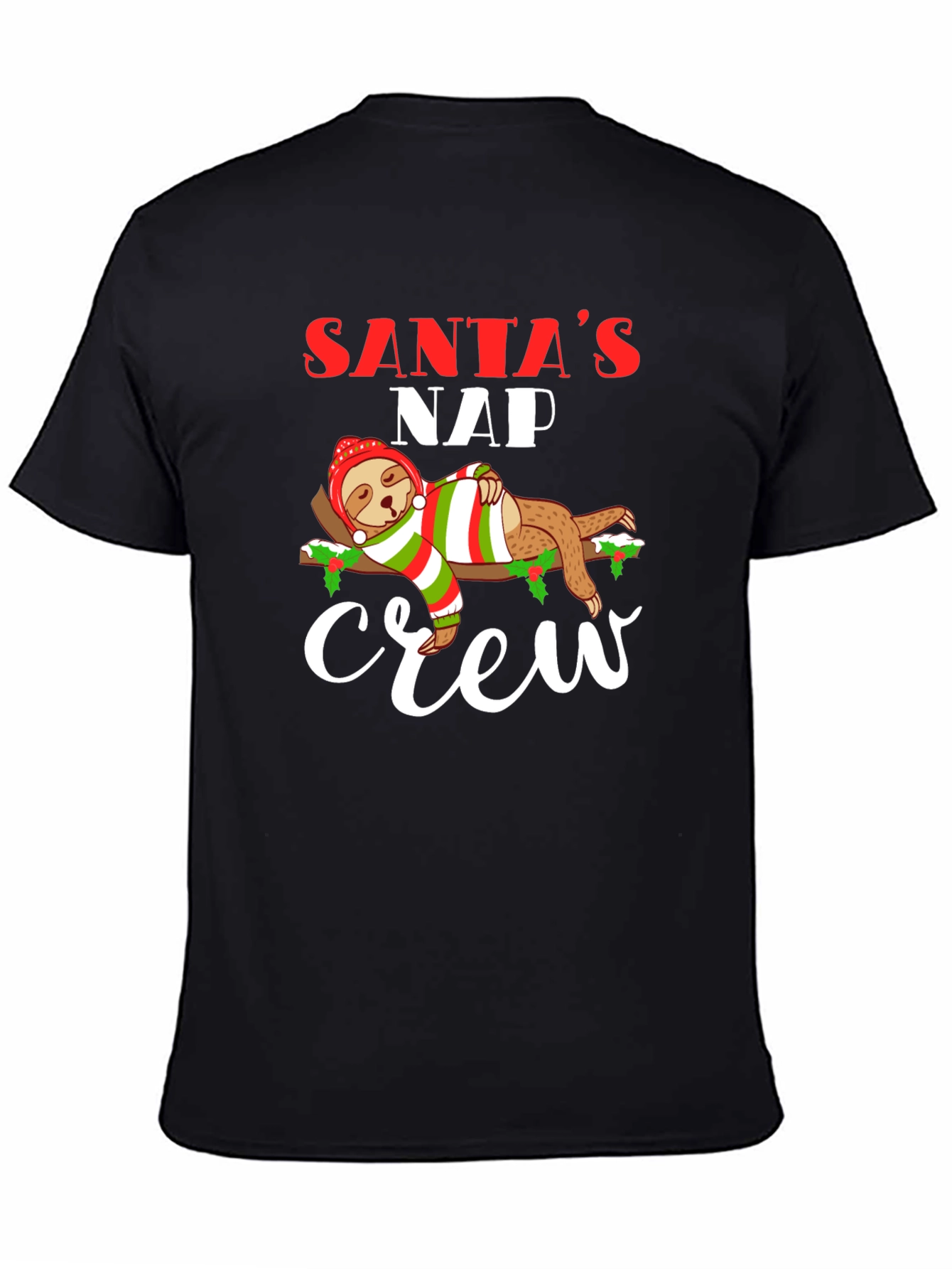 Black Santa's Nap Crew Sloth Christmas T-Shirt view 4