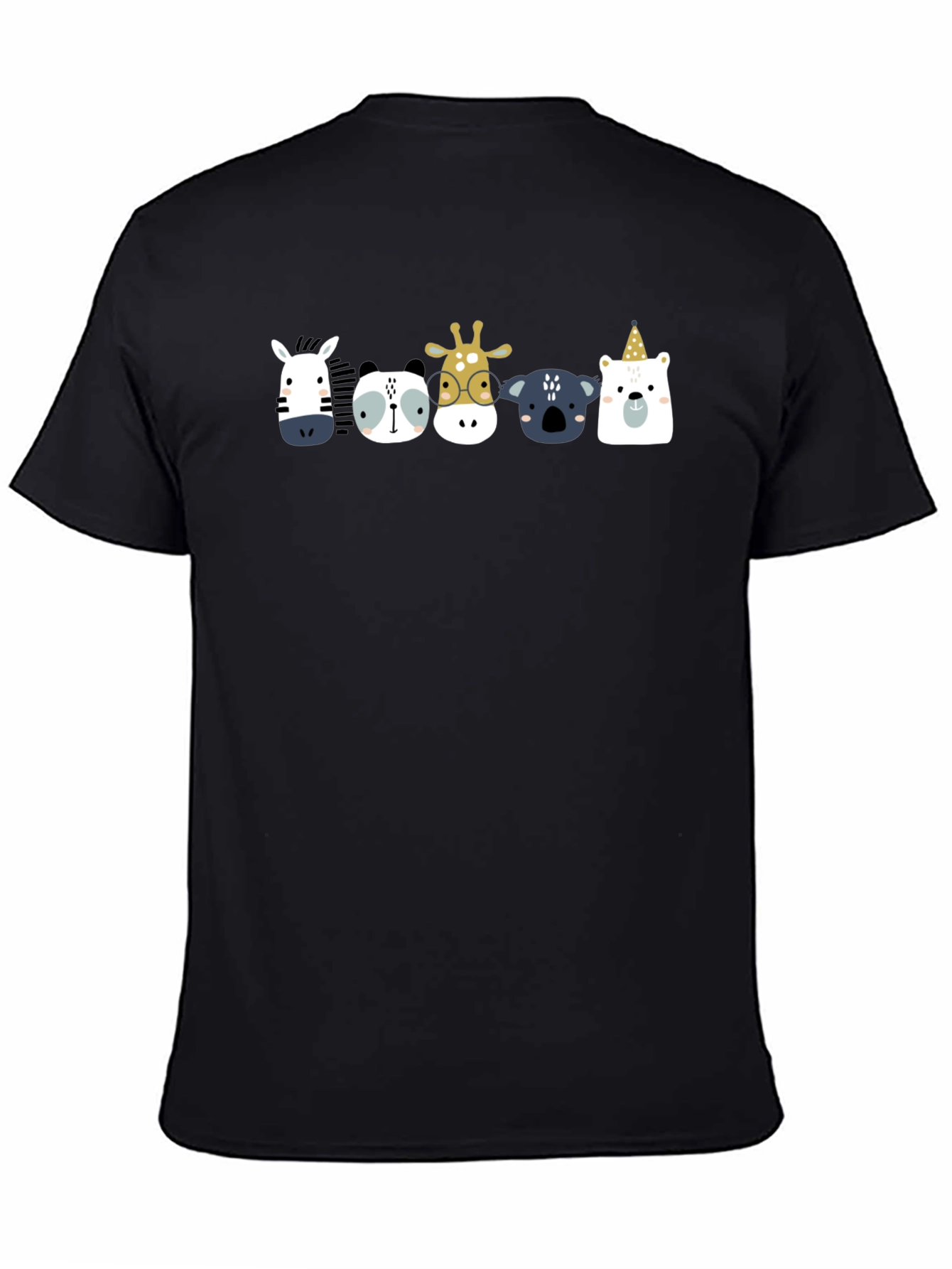 Black Cute Cartoon Animal Print Black T-Shirt view 4