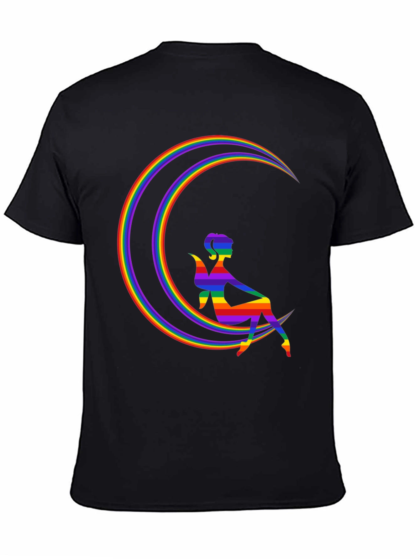 Black Rainbow Fairy on Moon Graphic Tee view 4