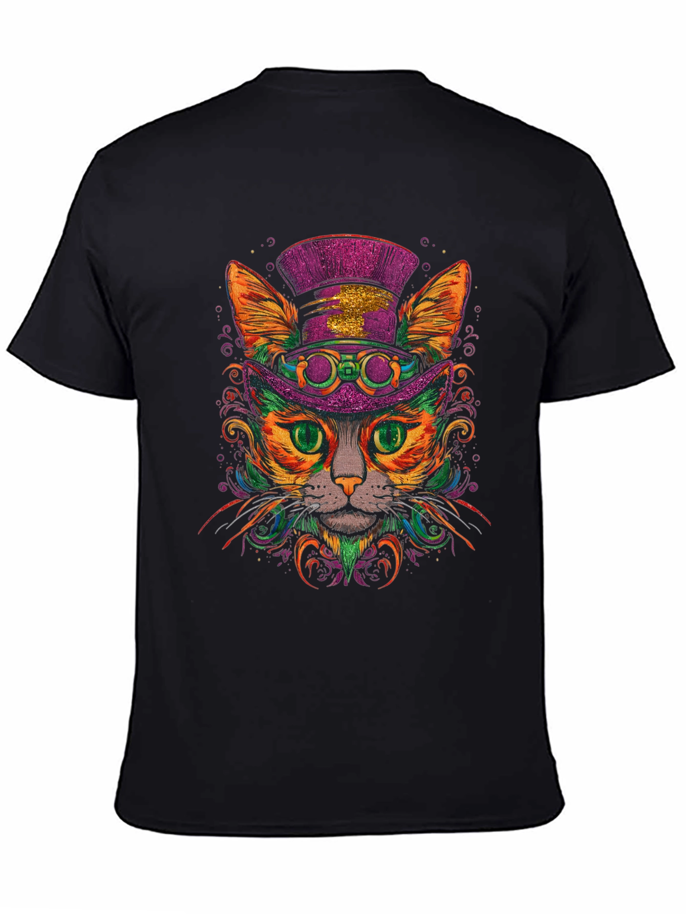 Black Steampunk Cat Graphic Tee view 4