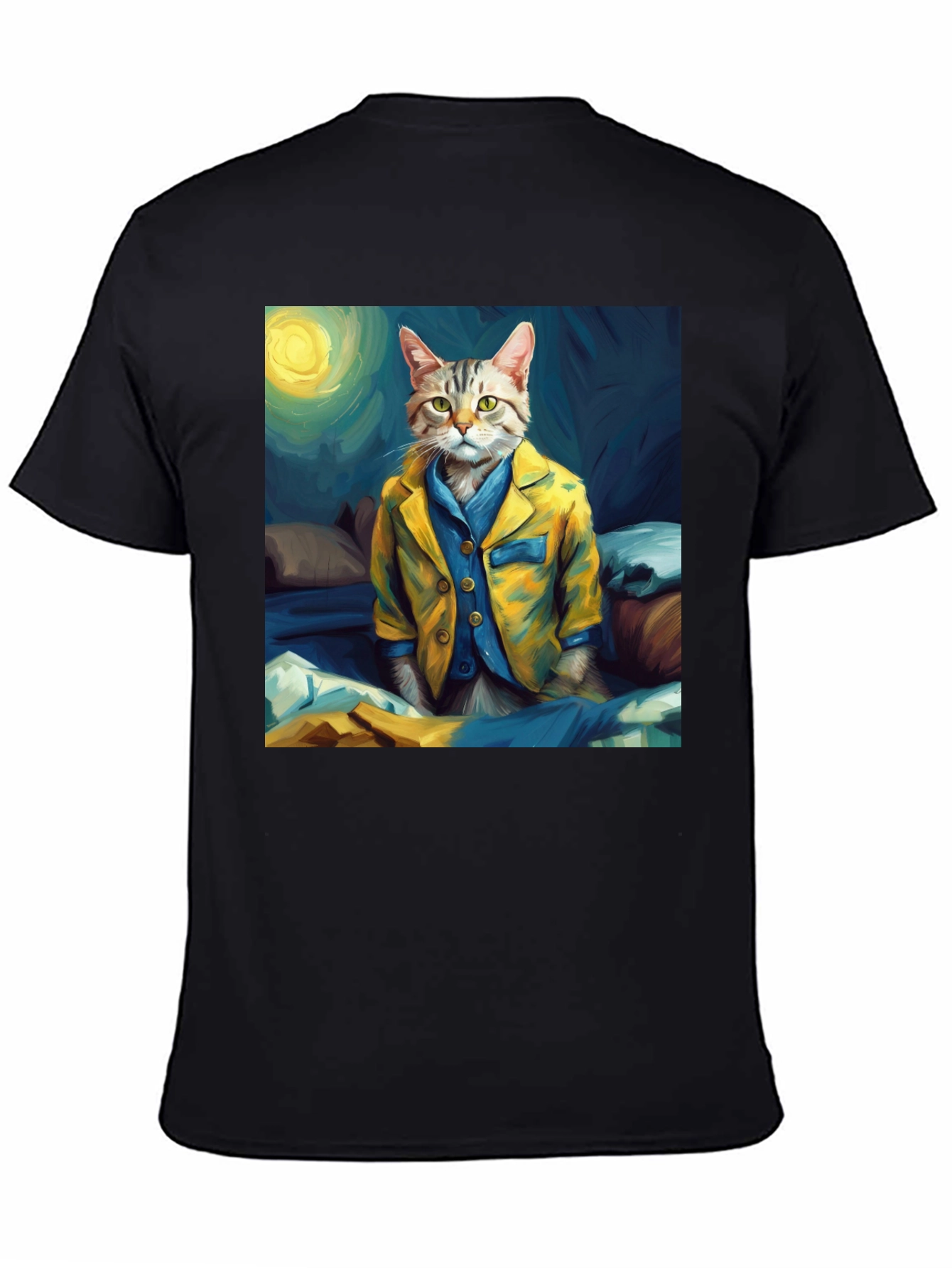 Black Cat in Pajamas T-Shirt - Artistic Animal Tee view 4