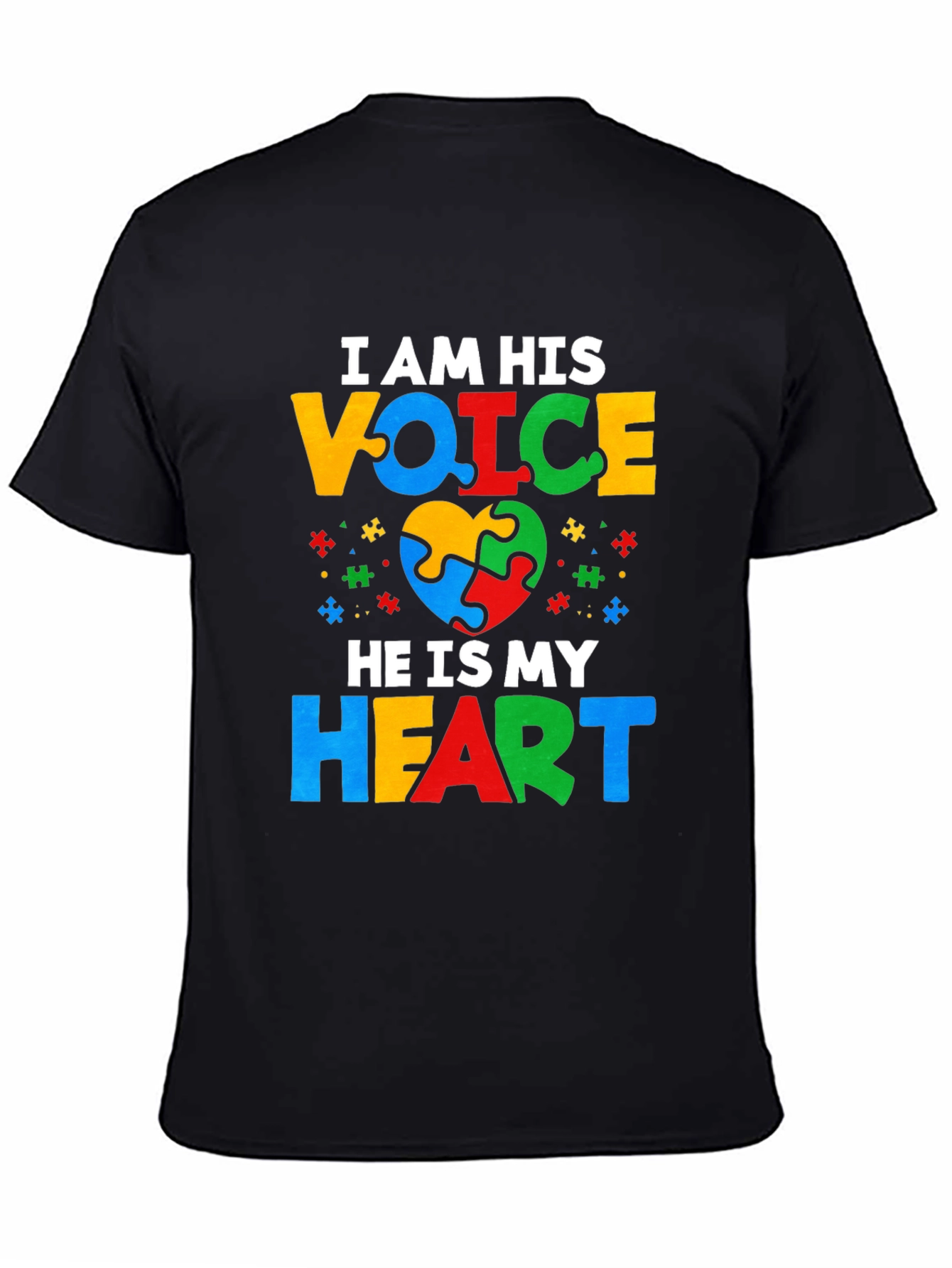 Black Autism Awareness T-Shirt - I Am His Voice view 4