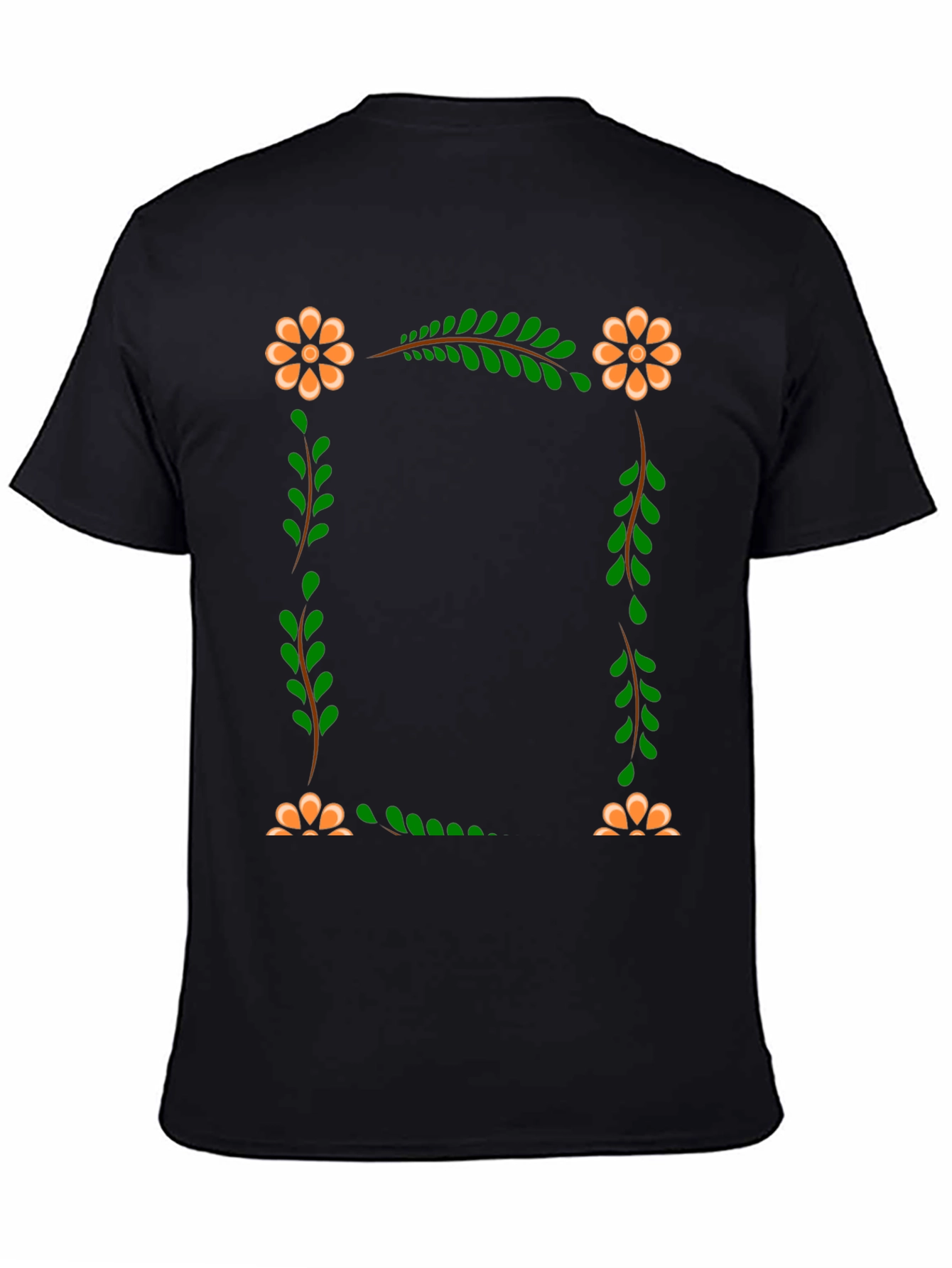 Black Floral Frame Black T-Shirt view 4