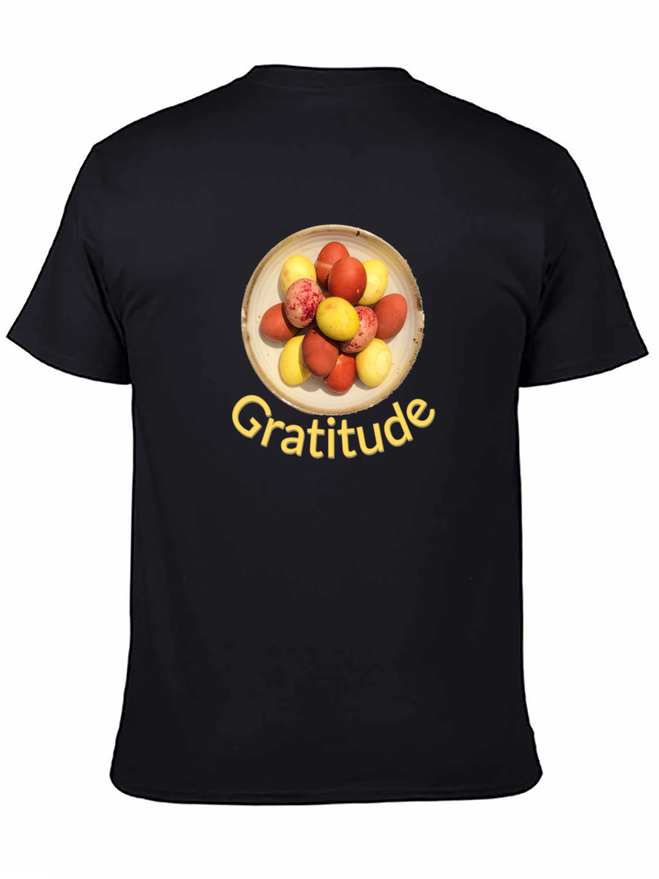 Black Gratitude T-Shirt: Colorful Egg Design, Soft Cotton Blend view 4