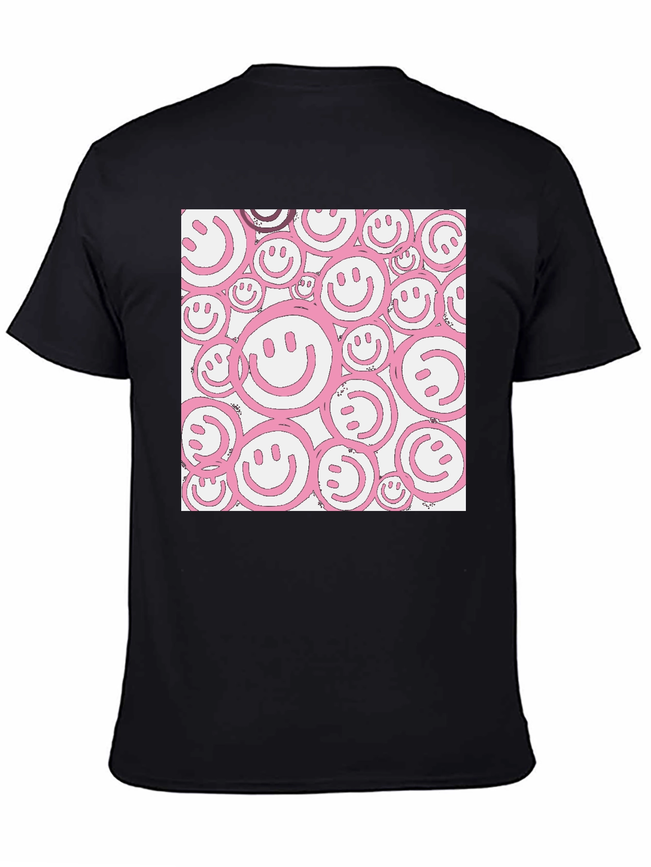 Black Pink Smiley Face Graphic Black T-Shirt view 4