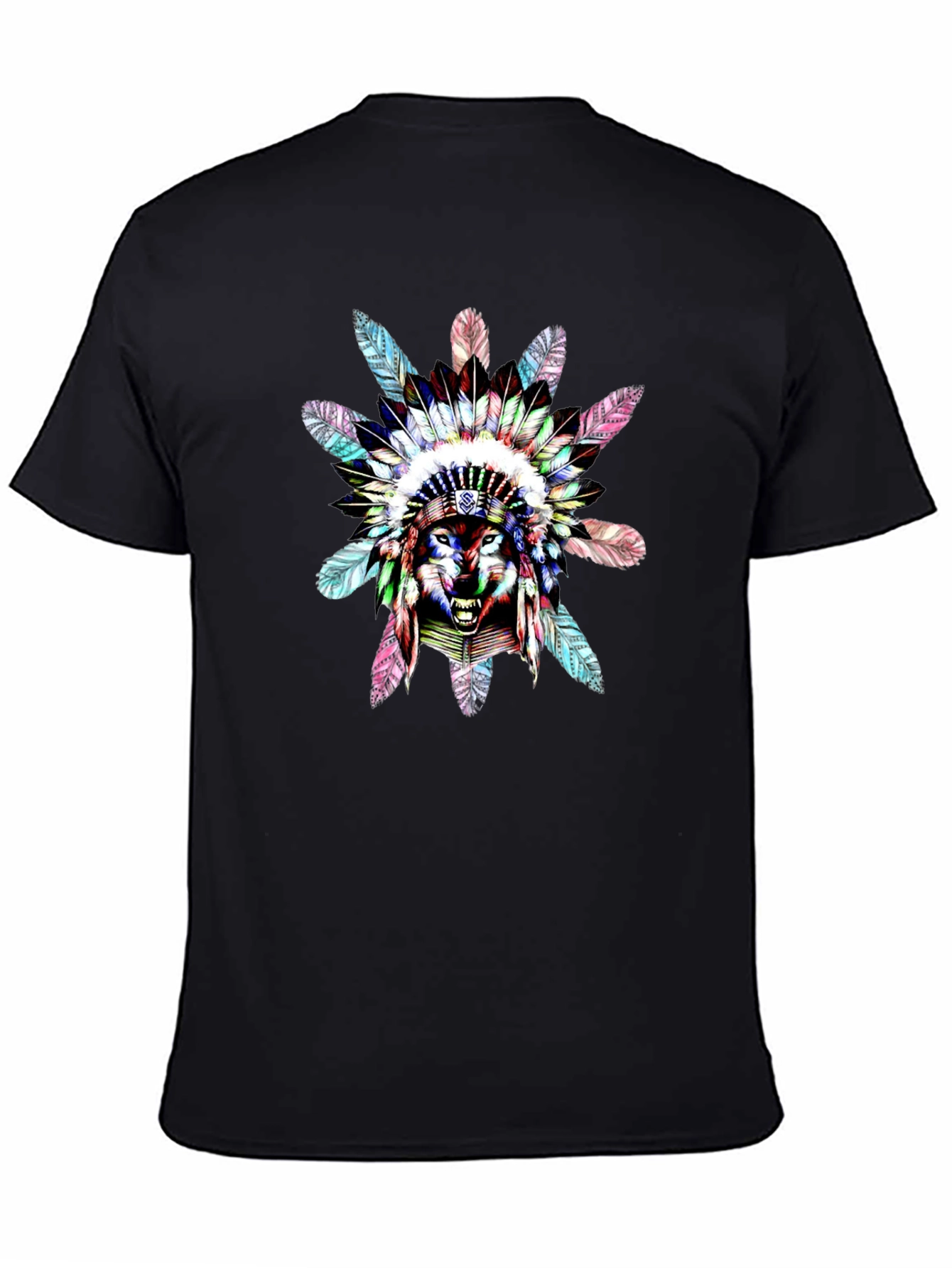 Black Wolf Headdress Graphic Black T-Shirt view 4