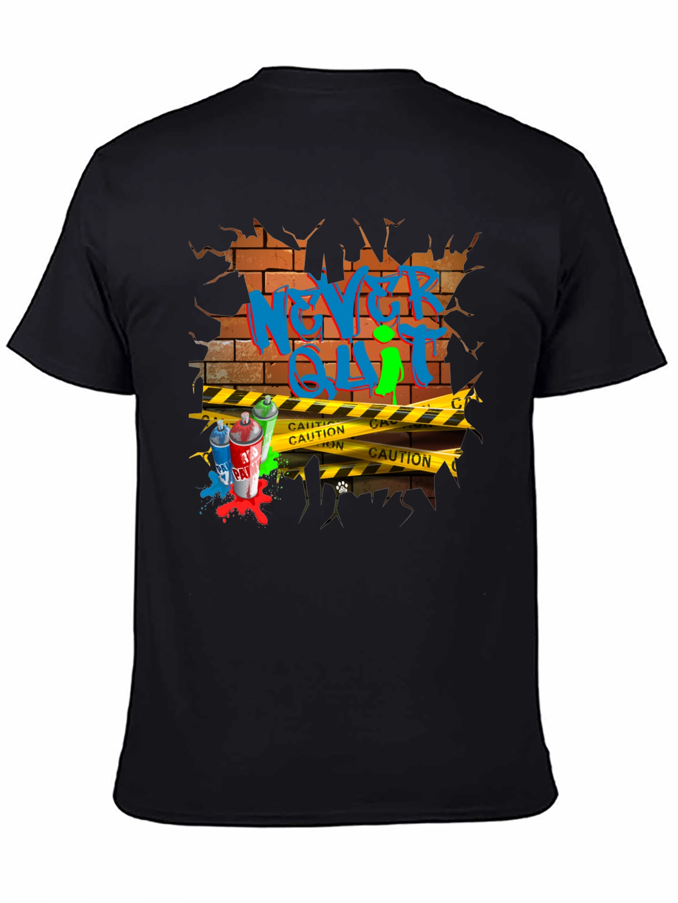 Black Never Quit Graffiti Brick Wall T-Shirt view 4