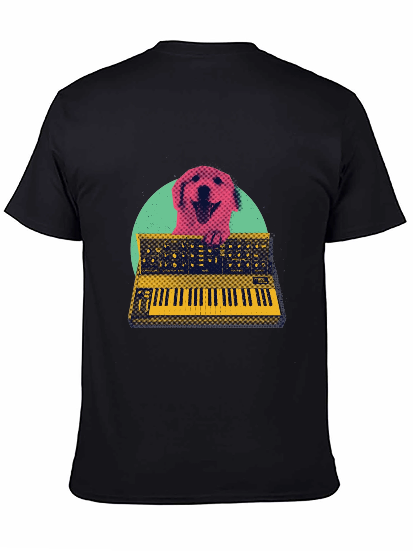 Black Retro Dog Synthesizer T-Shirt - Music Lover Tee view 4