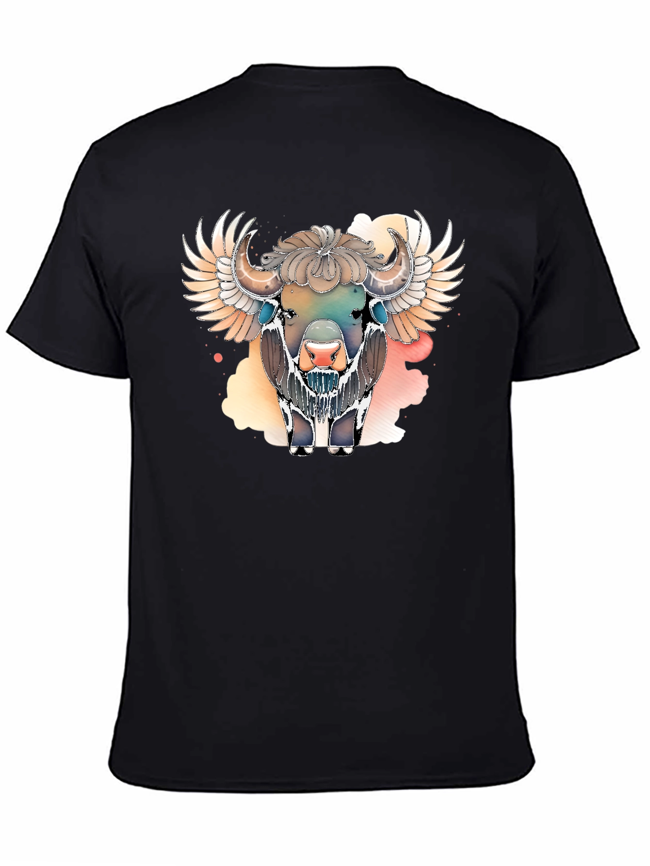 Black Winged Bison Graphic Tee - Black Cotton Blend view 4
