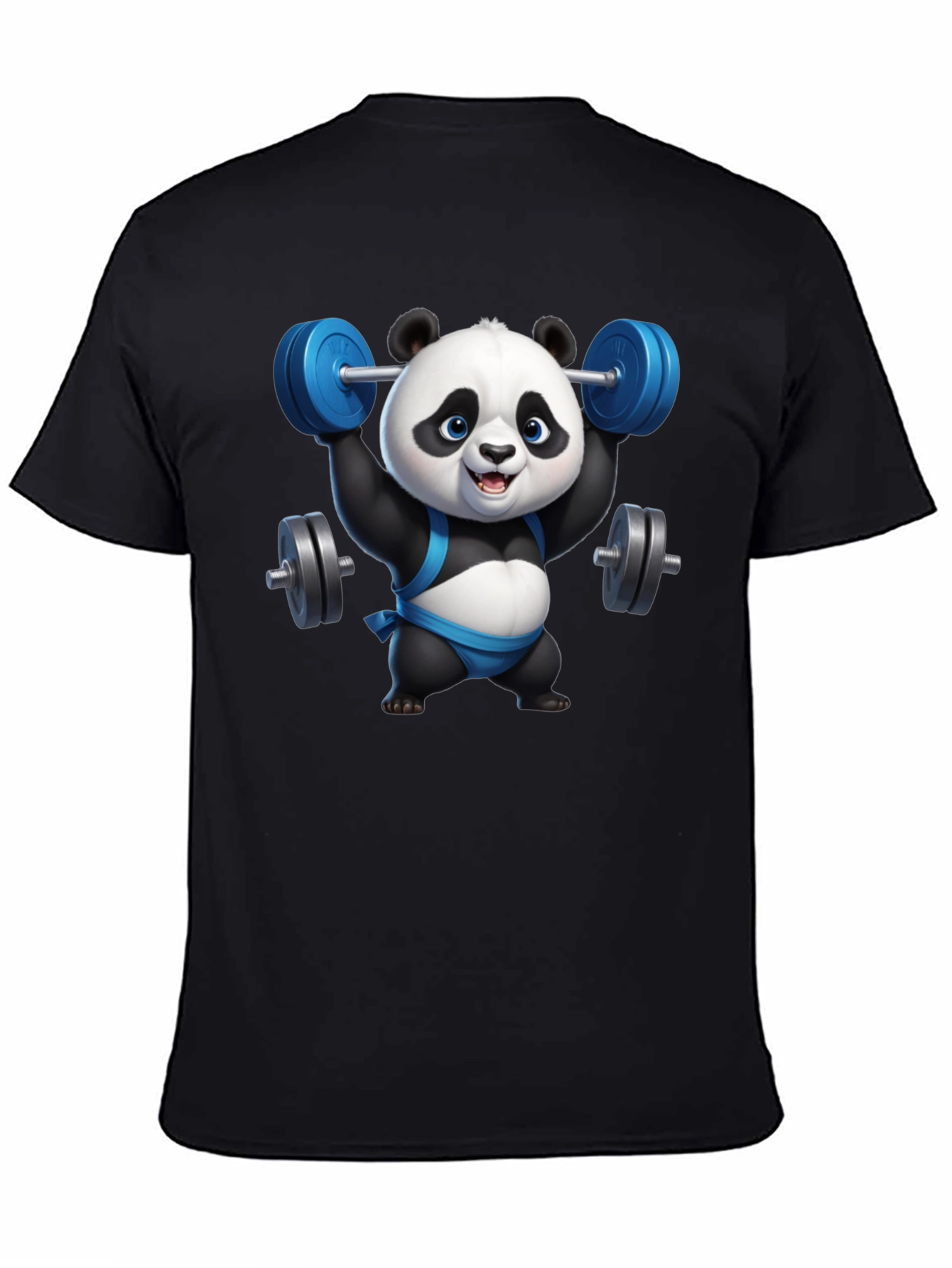 Black Funny Panda Lifting Weights Black T-Shirt view 4