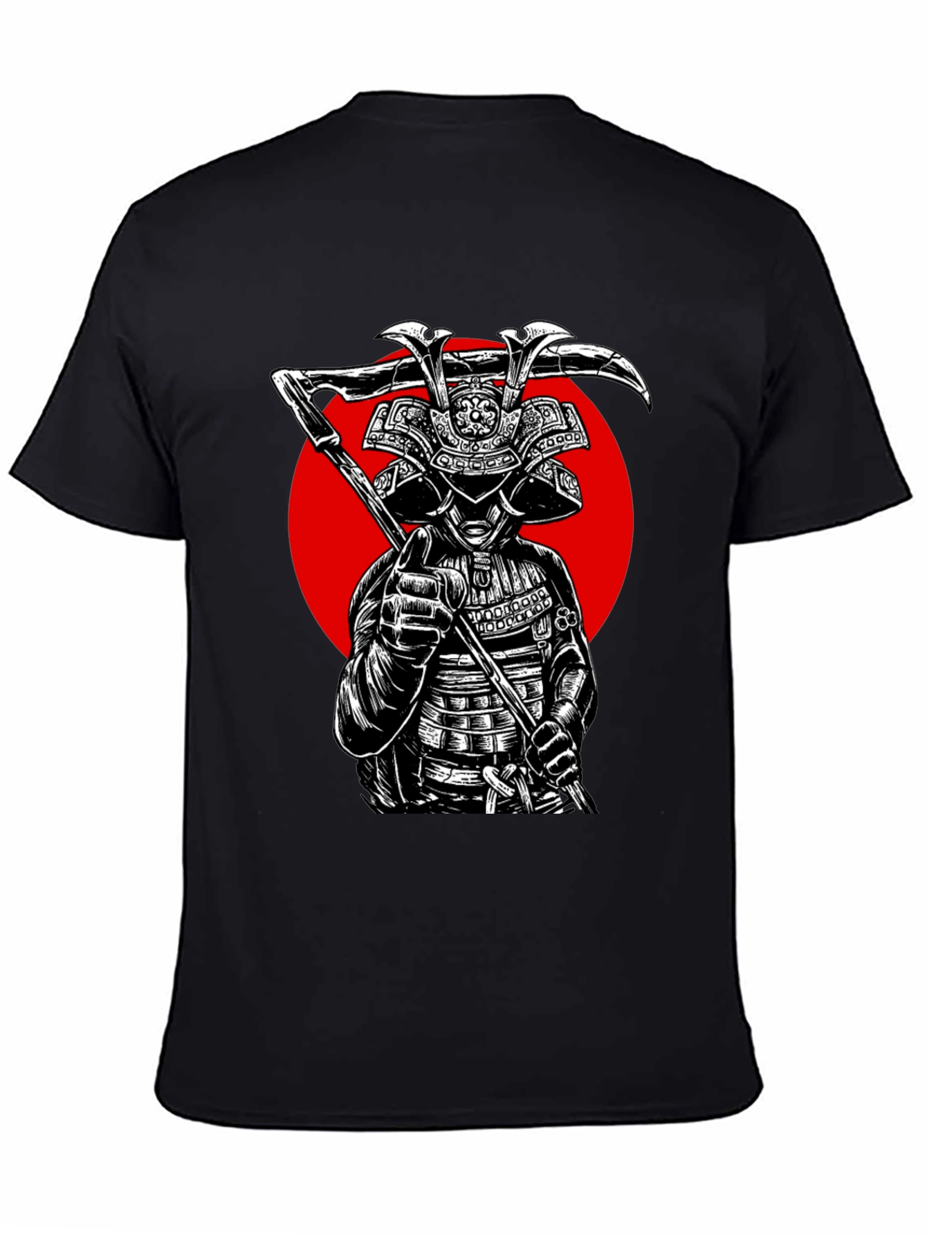 Black Samurai Warrior Graphic Tee - Black Cotton T-Shirt view 4