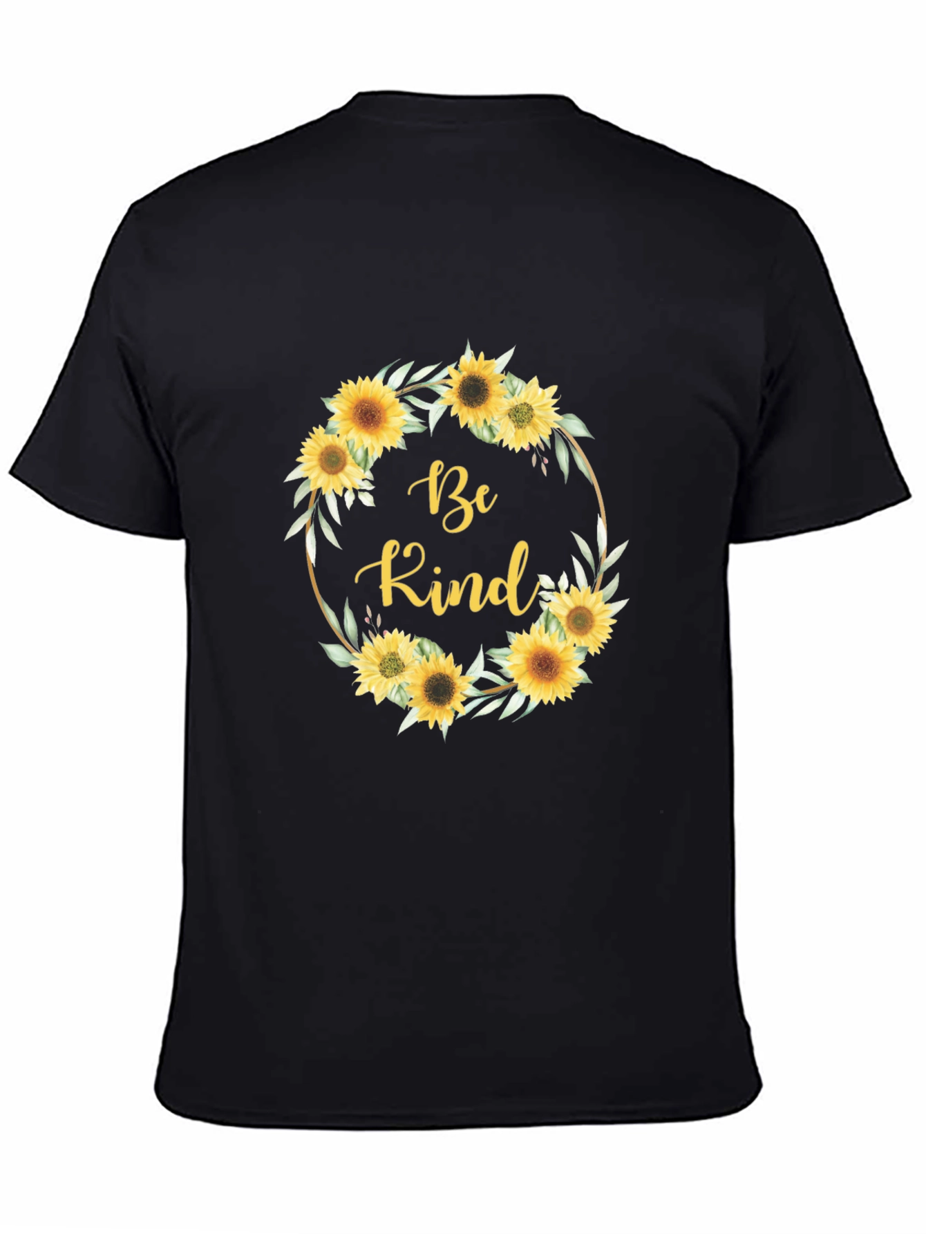 Black Be Kind Sunflower Wreath Graphic T-Shirt view 4