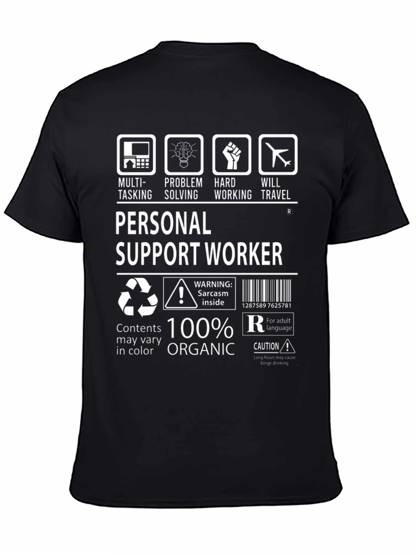 Black Personal Support Worker Graphic Tee view 4