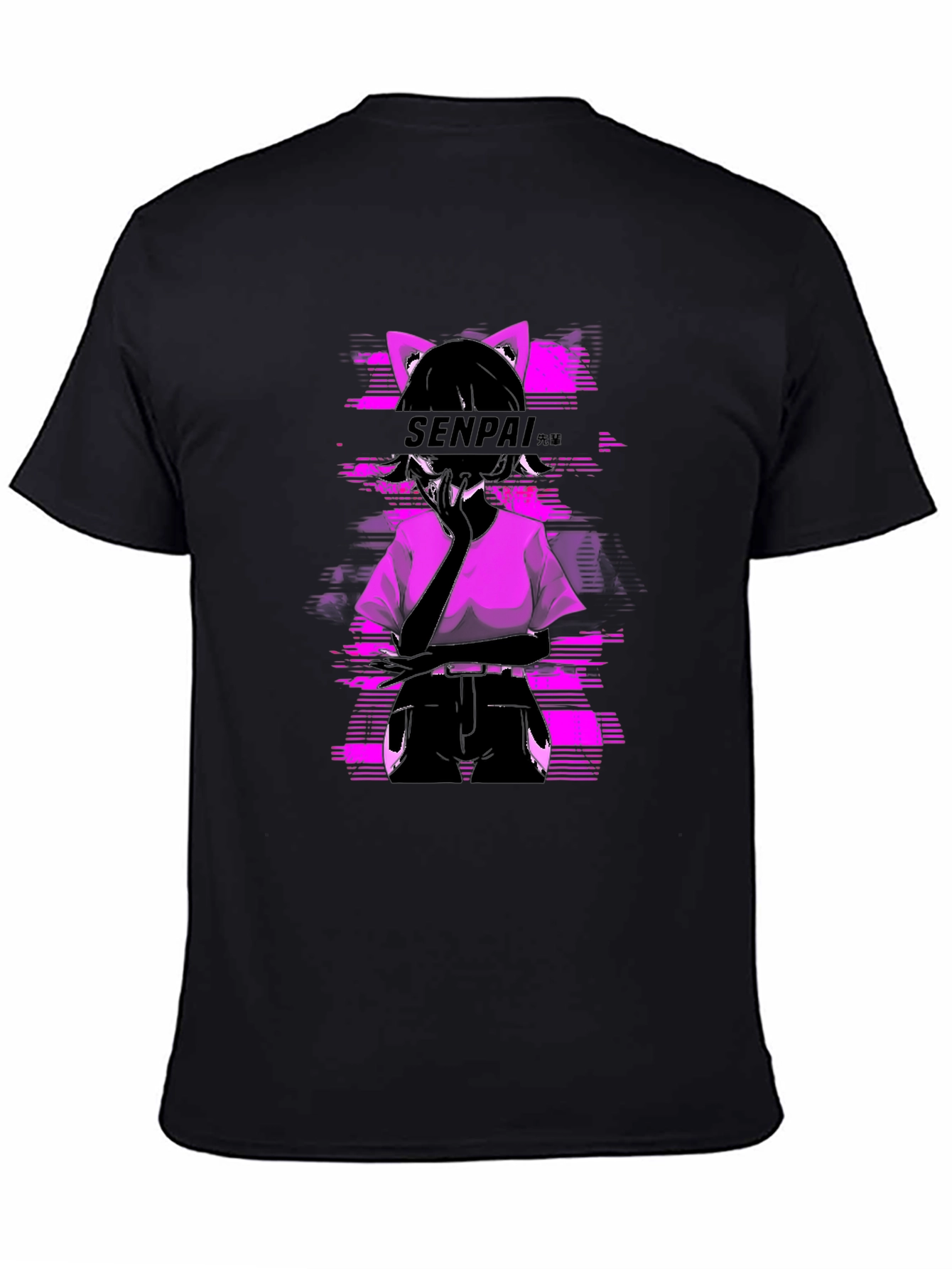 Black Senpai Anime Girl Graphic Tee - Black Cotton T-Shirt view 4